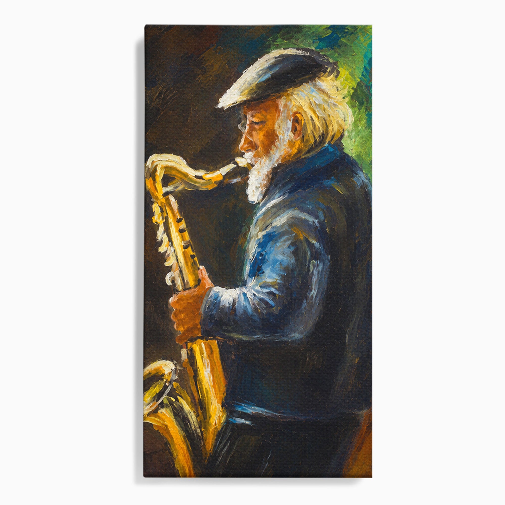 Tablou Canvas Premium LuxCanva® R1037, Saxofonistul Nostalgic, Muzician, Saxofon, Portret, Jazz, Living, Culori Vibrante