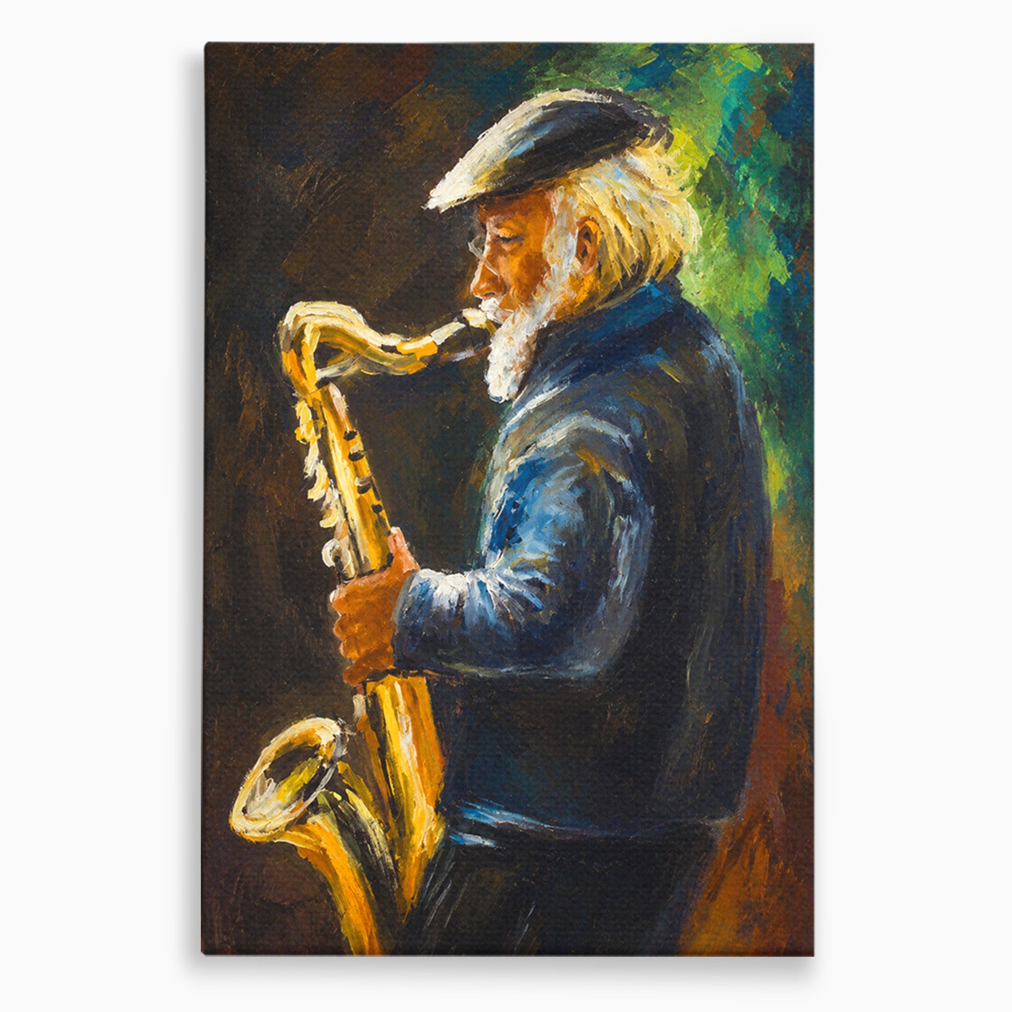 Tablou Canvas Premium LuxCanva® R1037, Saxofonistul Nostalgic, Muzician, Saxofon, Portret, Jazz, Living, Culori Vibrante