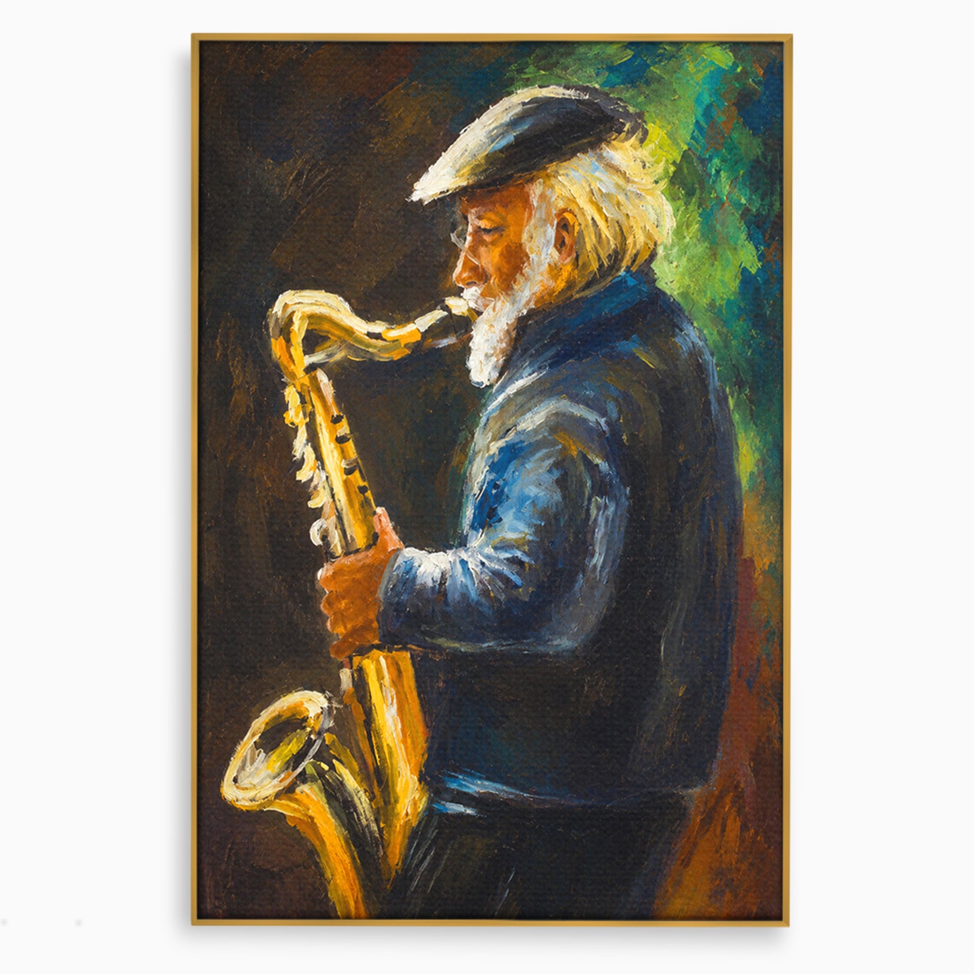Tablou Canvas Premium LuxCanva® R1037, Saxofonistul Nostalgic, Muzician, Saxofon, Portret, Jazz, Living, Culori Vibrante