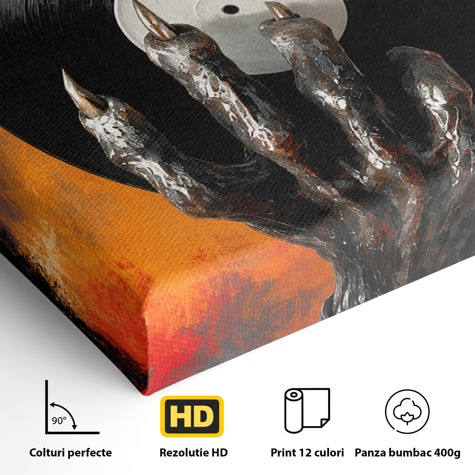 Tablou Canvas Premium LuxCanva® R1038, Mana Demonica Cu Disc Vinil, Mana, Vinil, Demonic, Halloween, Living, Culori Vibrante
