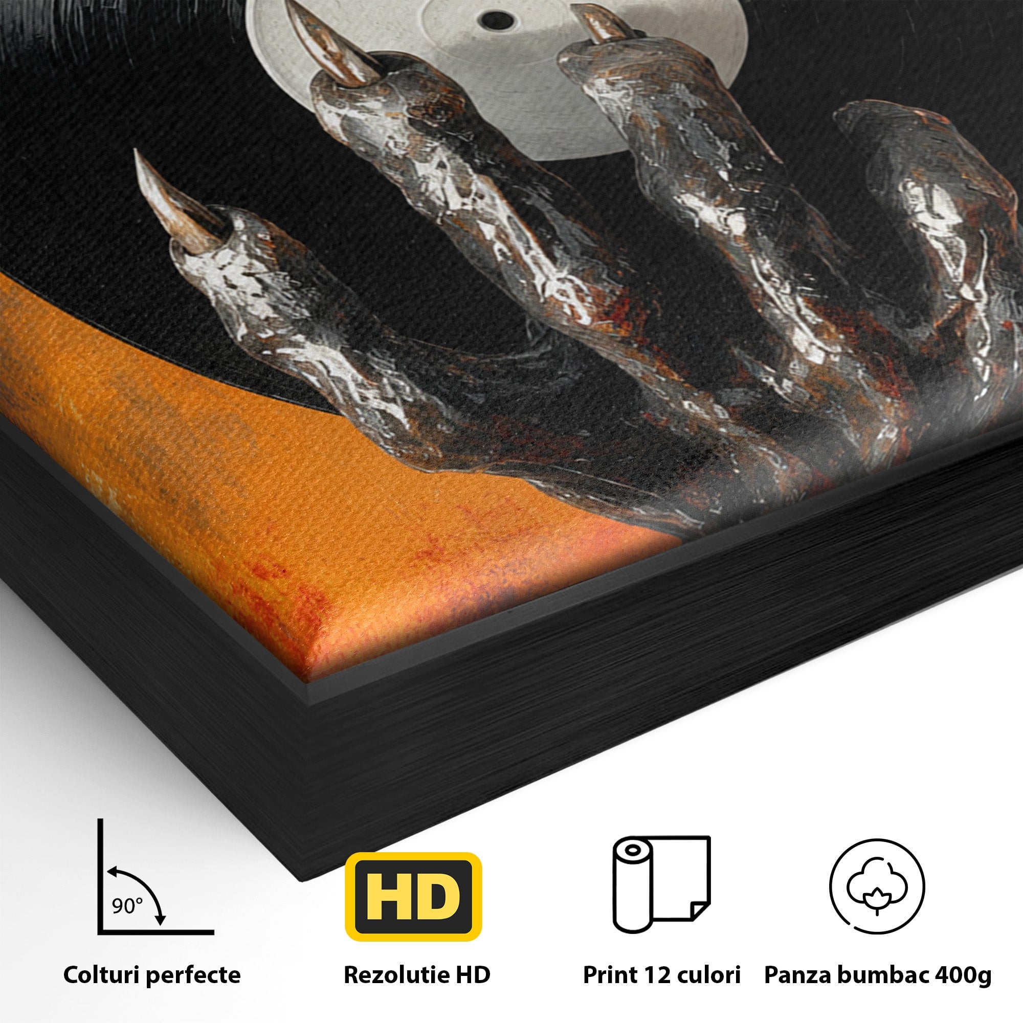 Tablou Canvas Premium LuxCanva® R1038, Mana Demonica Cu Disc Vinil, Mana, Vinil, Demonic, Halloween, Living, Culori Vibrante