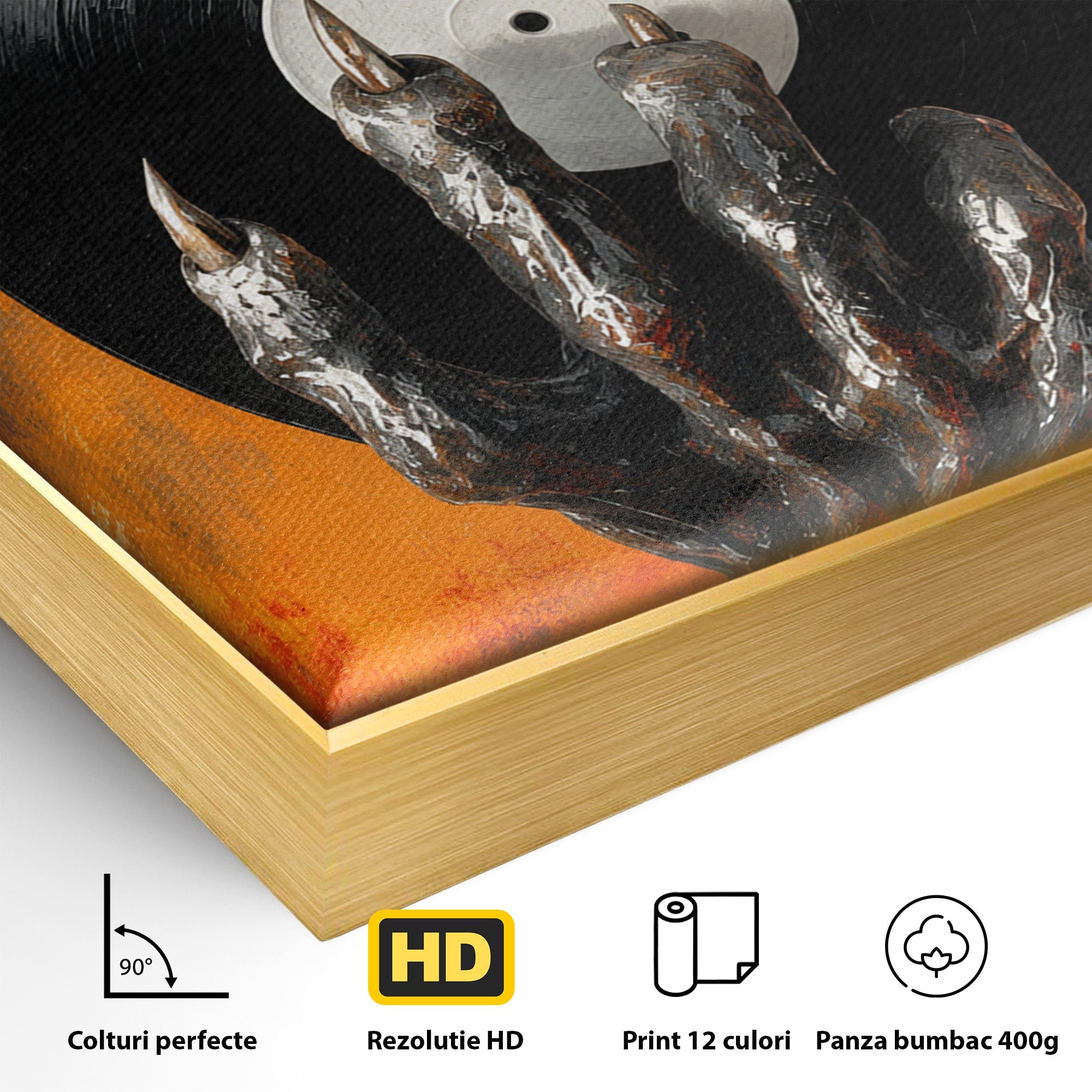 Tablou Canvas Premium LuxCanva® R1038, Mana Demonica Cu Disc Vinil, Mana, Vinil, Demonic, Halloween, Living, Culori Vibrante