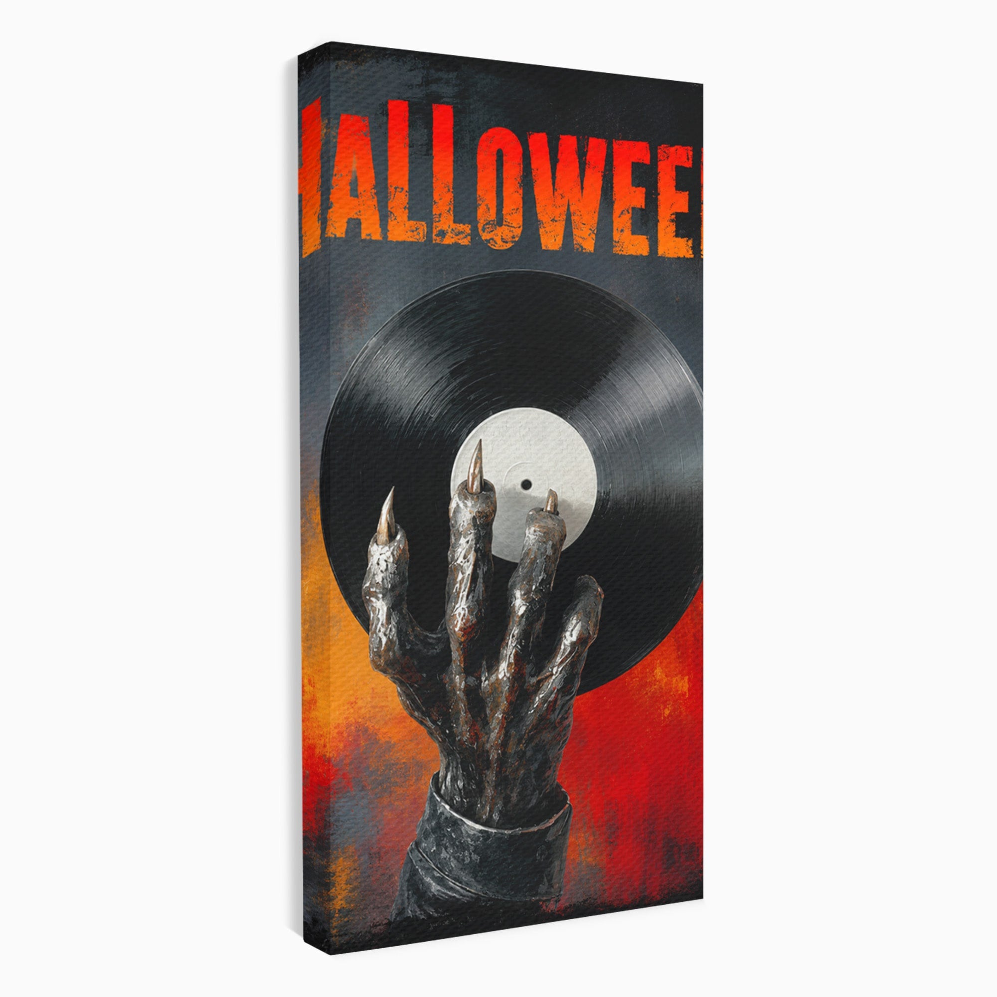 Tablou Canvas Premium LuxCanva® R1038, Mana Demonica Cu Disc Vinil, Mana, Vinil, Demonic, Halloween, Living, Culori Vibrante