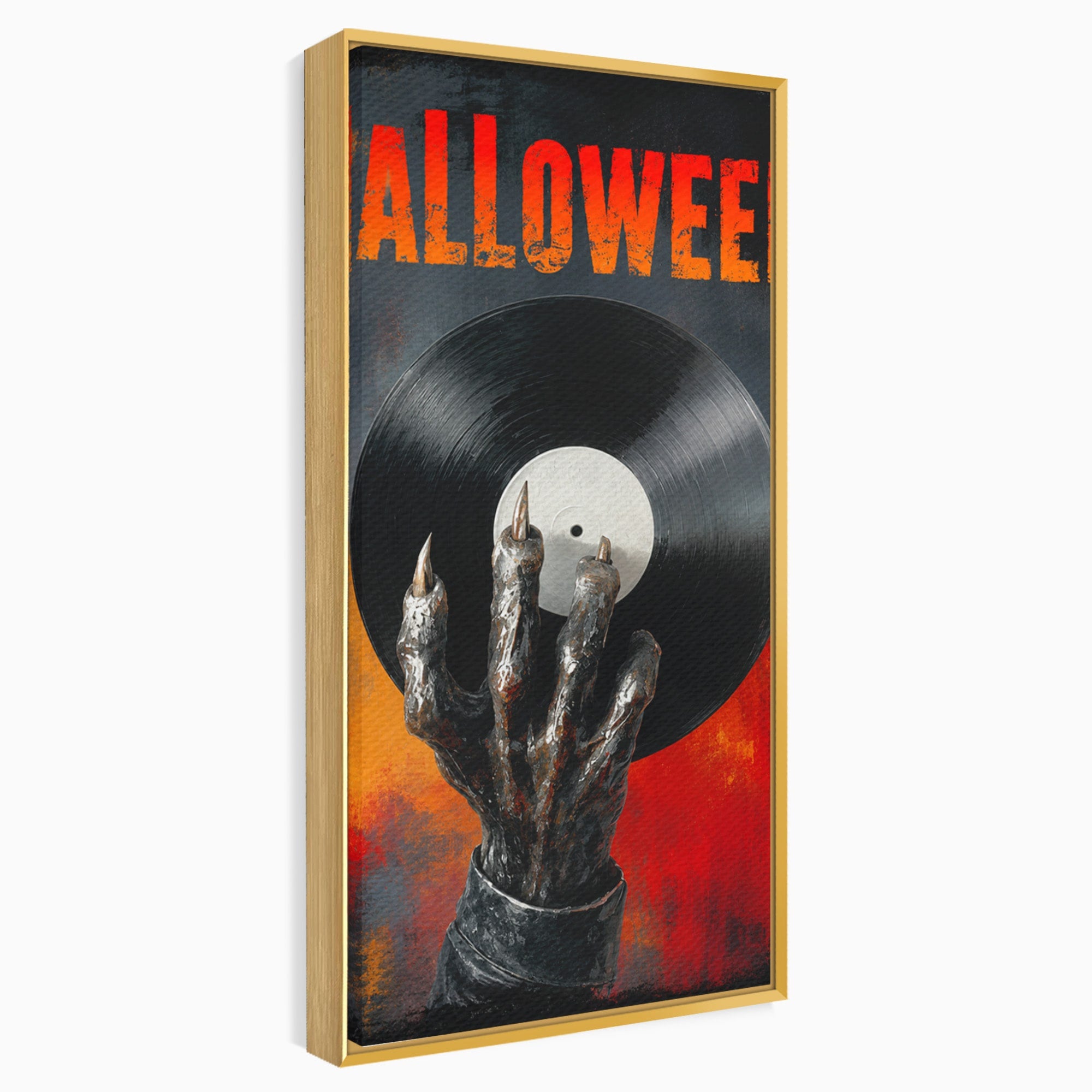 Tablou Canvas Premium LuxCanva® R1038, Mana Demonica Cu Disc Vinil, Mana, Vinil, Demonic, Halloween, Living, Culori Vibrante
