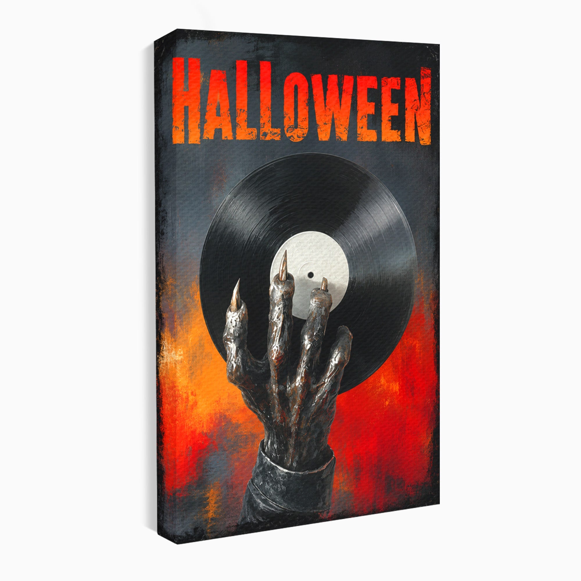 Tablou Canvas Premium LuxCanva® R1038, Mana Demonica Cu Disc Vinil, Mana, Vinil, Demonic, Halloween, Living, Culori Vibrante