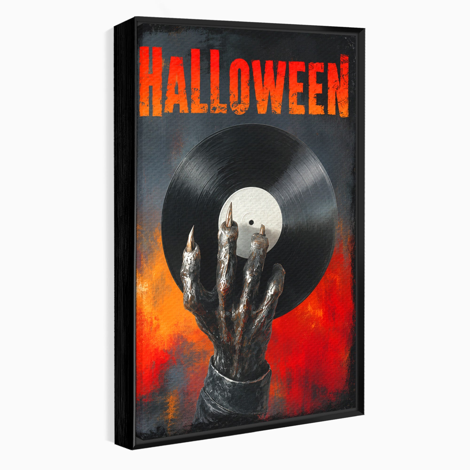 Tablou Canvas Premium LuxCanva® R1038, Mana Demonica Cu Disc Vinil, Mana, Vinil, Demonic, Halloween, Living, Culori Vibrante