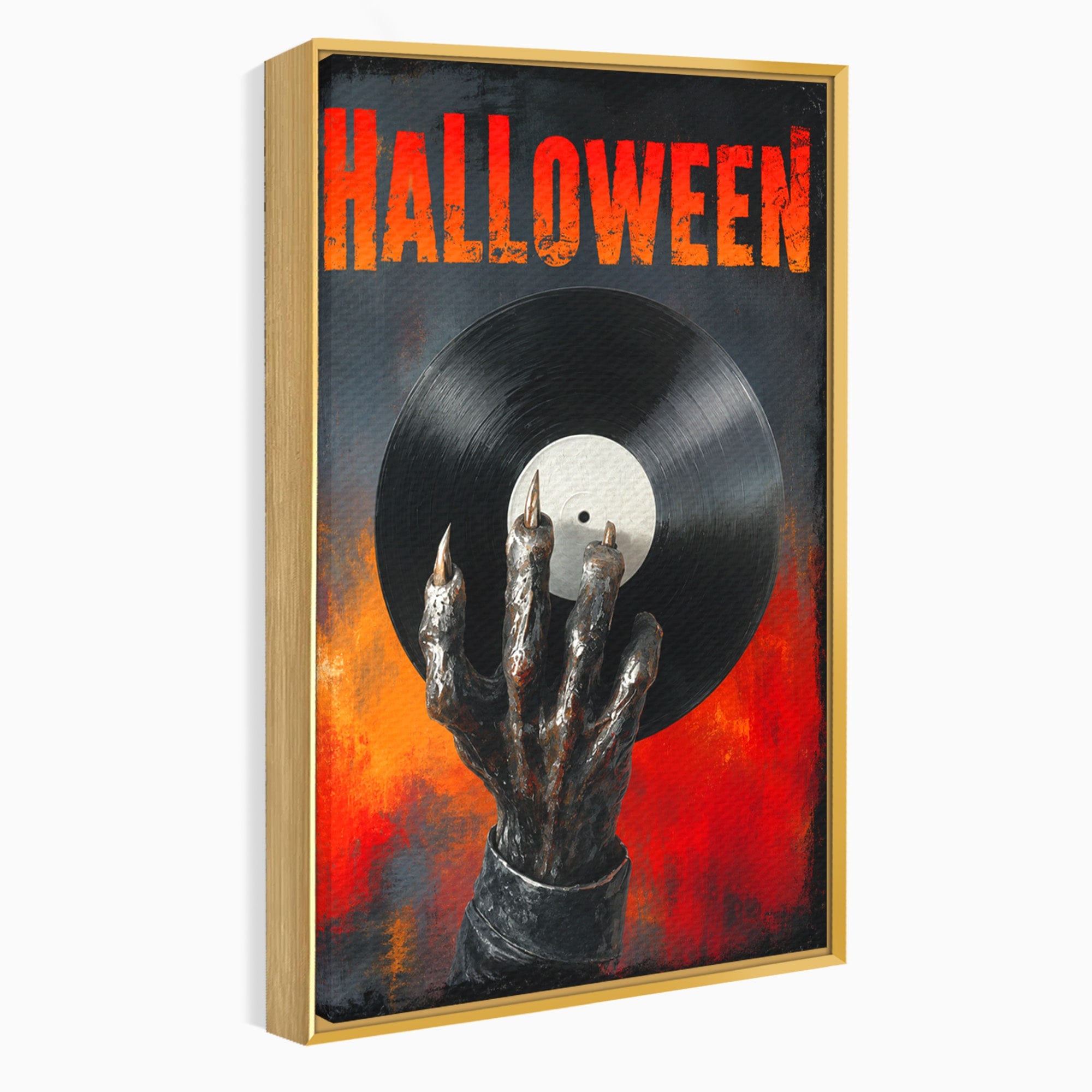 Tablou Canvas Premium LuxCanva® R1038, Mana Demonica Cu Disc Vinil, Mana, Vinil, Demonic, Halloween, Living, Culori Vibrante