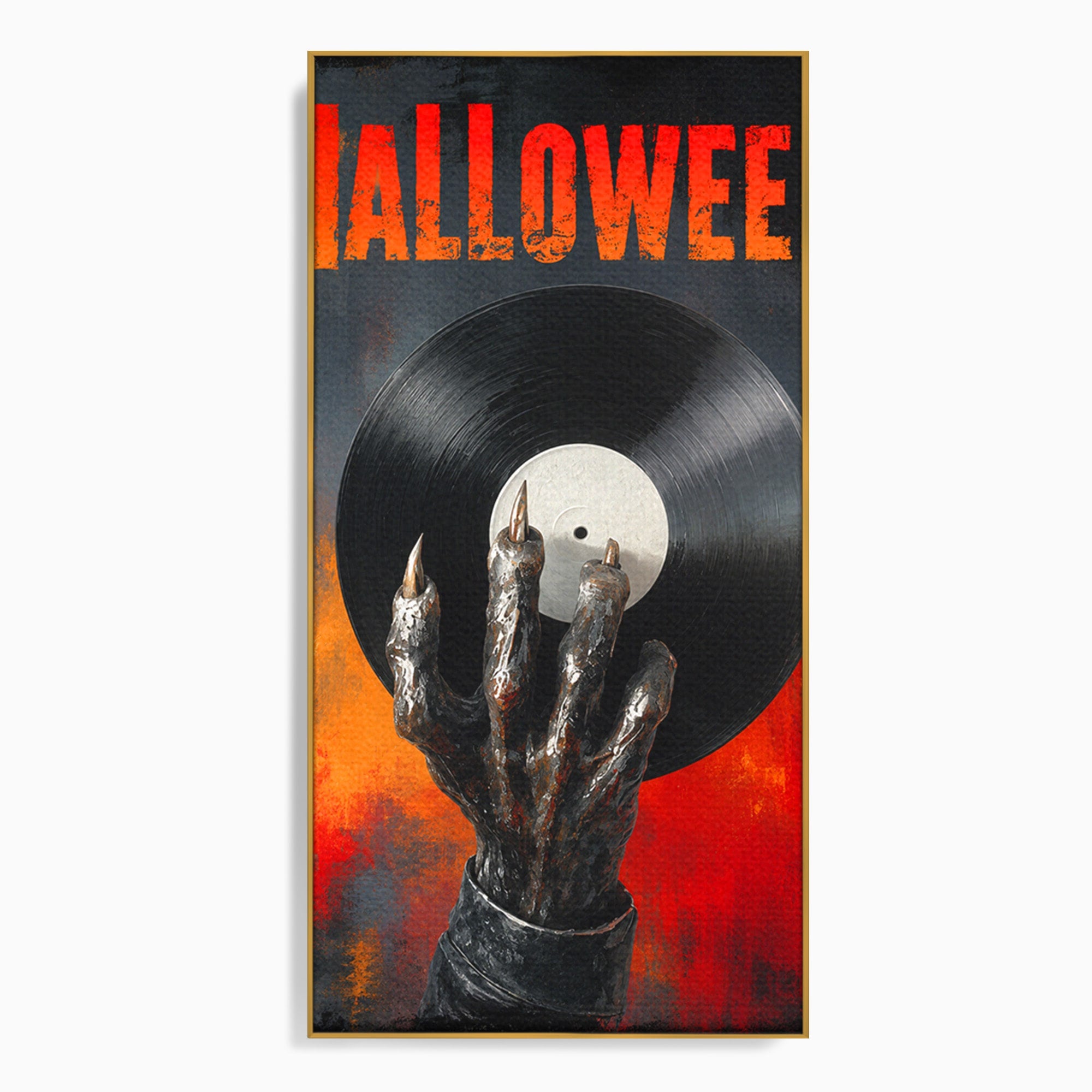 Tablou Canvas Premium LuxCanva® R1038, Mana Demonica Cu Disc Vinil, Mana, Vinil, Demonic, Halloween, Living, Culori Vibrante