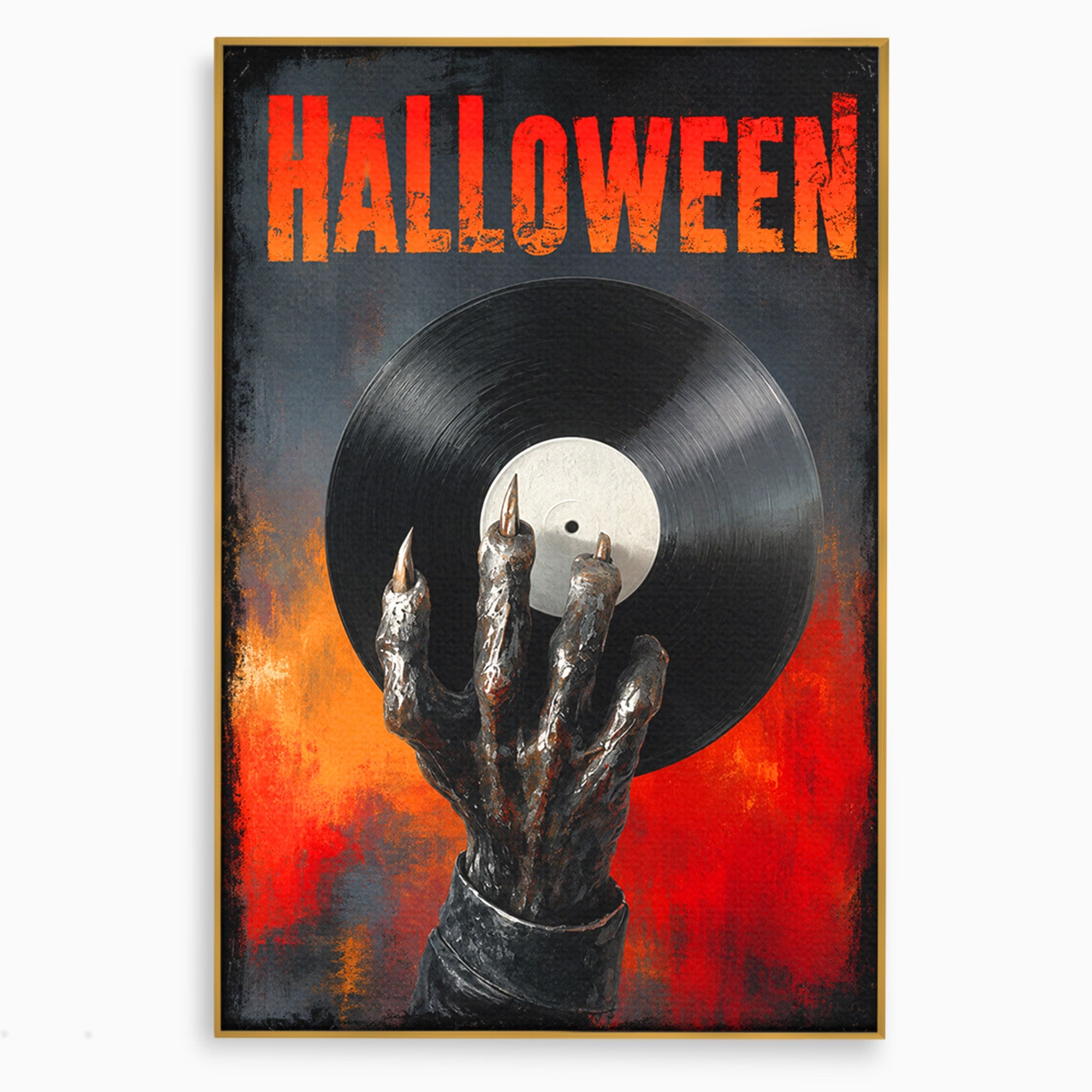 Tablou Canvas Premium LuxCanva® R1038, Mana Demonica Cu Disc Vinil, Mana, Vinil, Demonic, Halloween, Living, Culori Vibrante