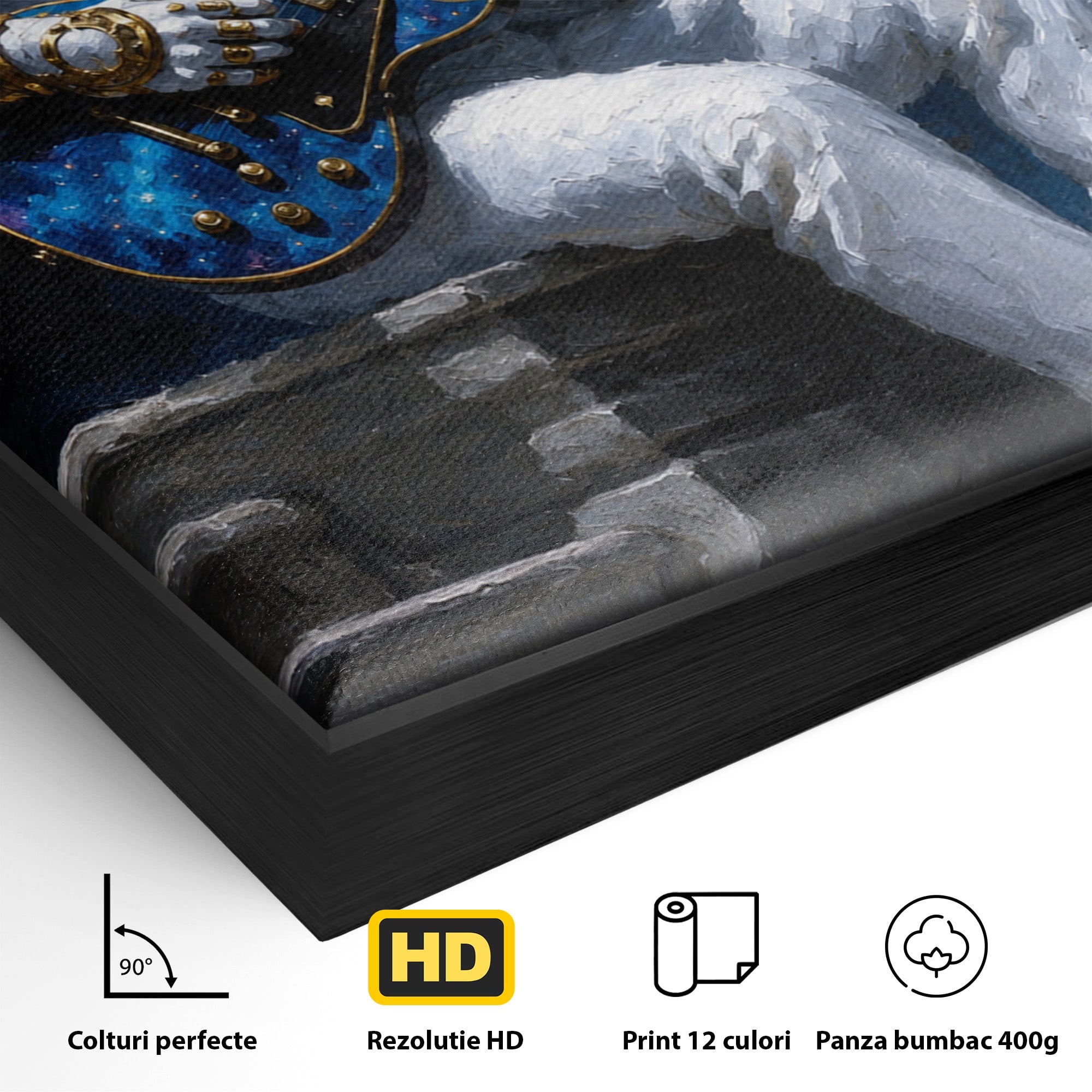 Tablou Canvas Premium LuxCanva® R1039, Astronaut Cu Chitara, Astronaut, Chitara, Spatiu, Arta Contemporana, Birou, Culori Vibrante