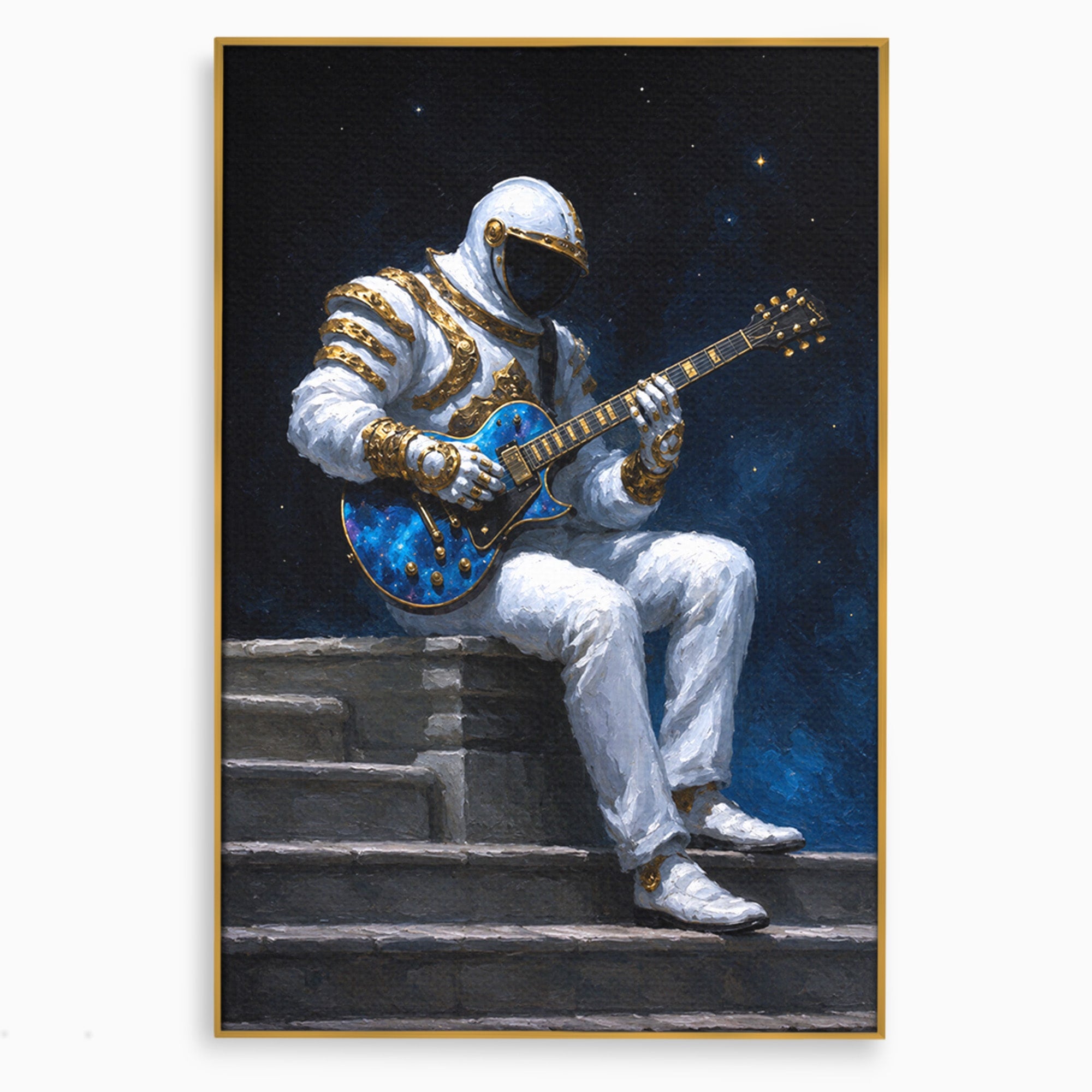 Tablou Canvas Premium LuxCanva® R1039, Astronaut Cu Chitara, Astronaut, Chitara, Spatiu, Arta Contemporana, Birou, Culori Vibrante