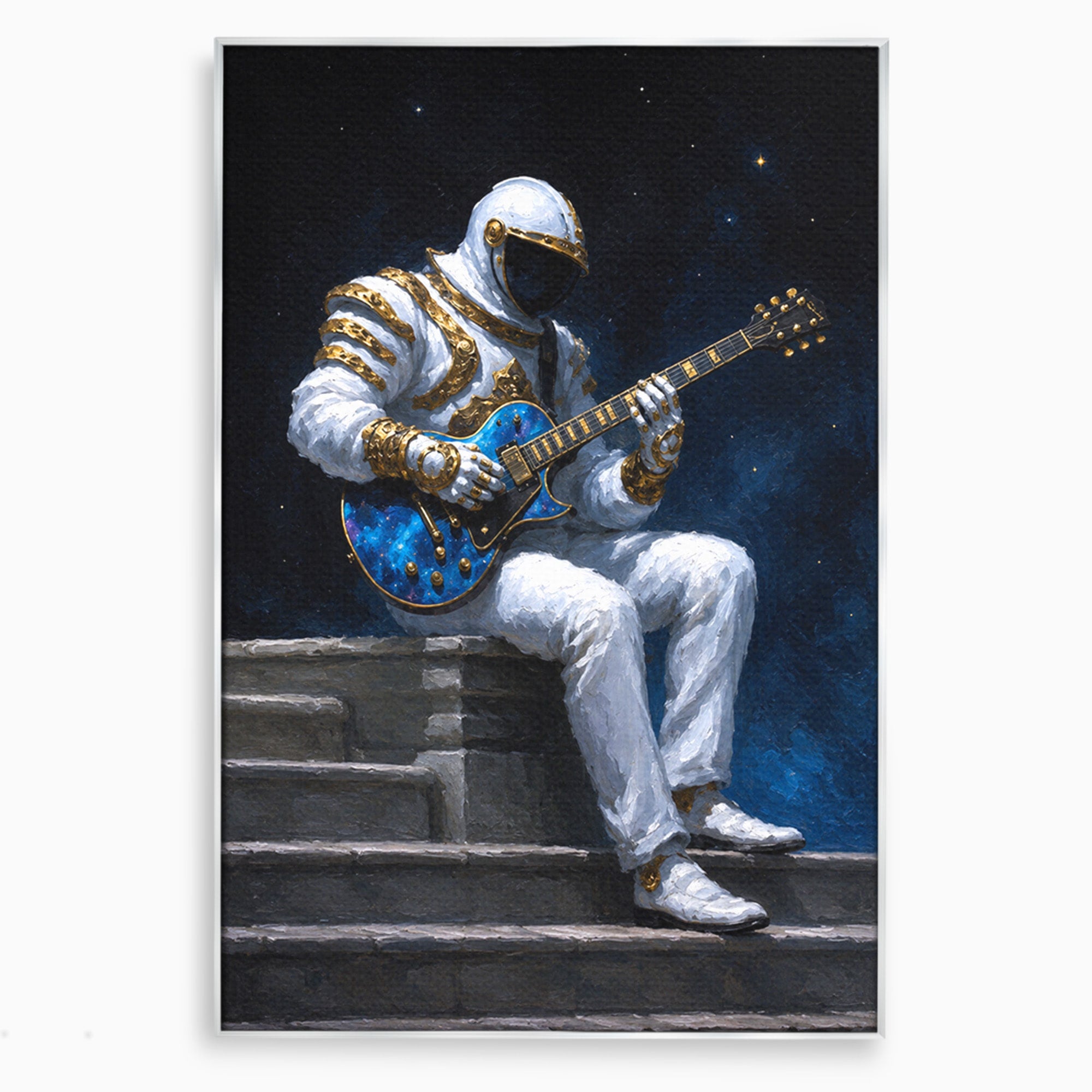 Tablou Canvas Premium LuxCanva® R1039, Astronaut Cu Chitara, Astronaut, Chitara, Spatiu, Arta Contemporana, Birou, Culori Vibrante