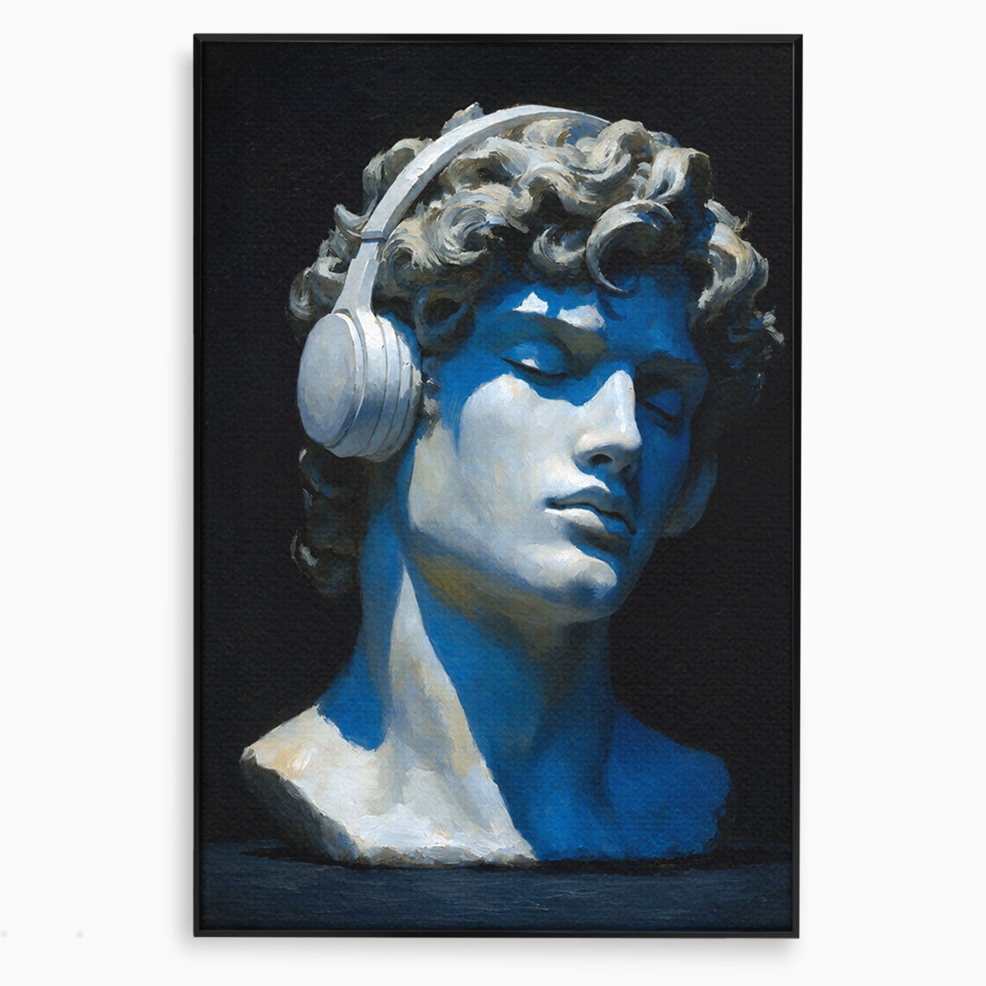 Tablou Canvas Premium LuxCanva® R1040, Statue Cu Casti, Statue, Arta Clasica, Muzica, Contemporan, Birou, Culori Vibrante
