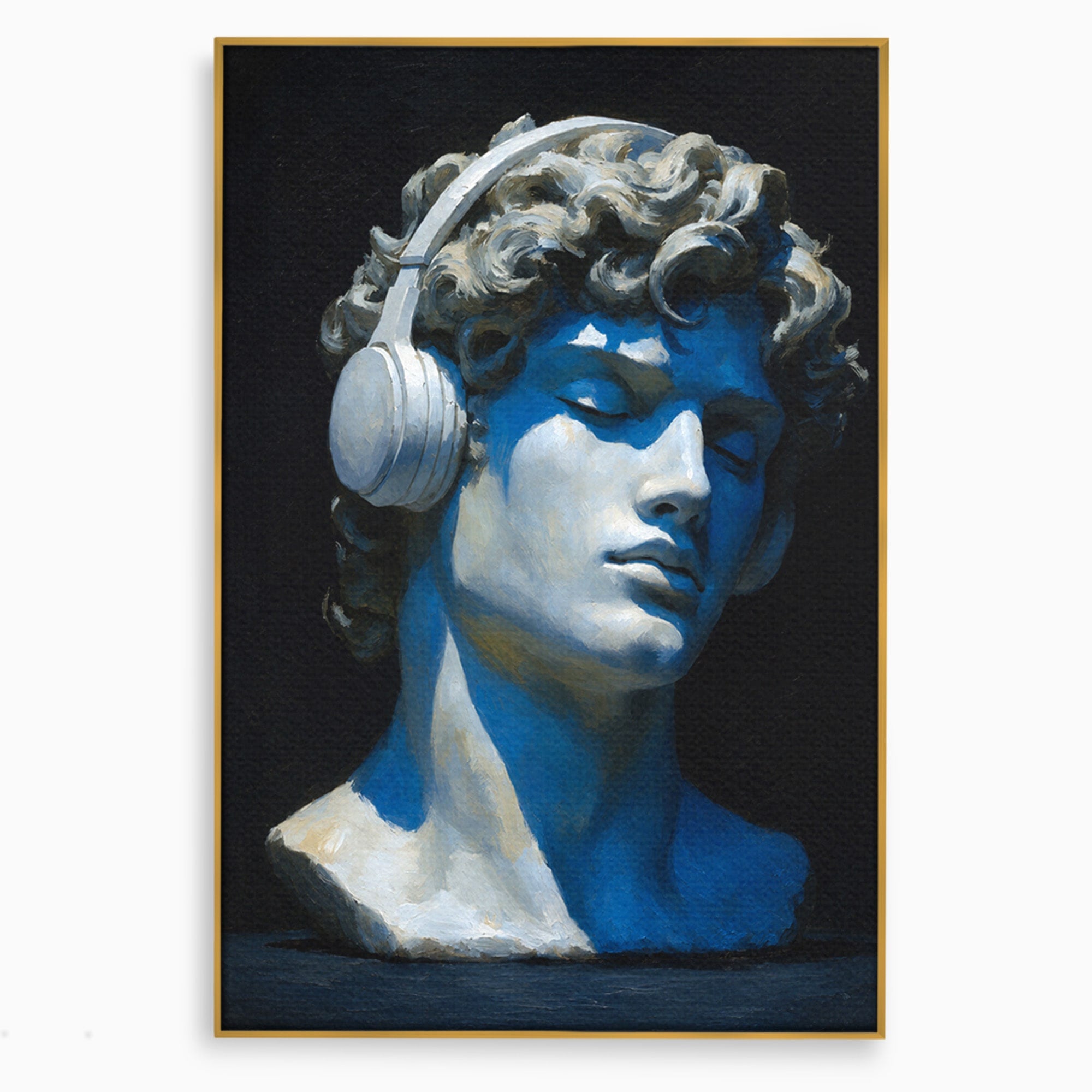 Tablou Canvas Premium LuxCanva® R1040, Statue Cu Casti, Statue, Arta Clasica, Muzica, Contemporan, Birou, Culori Vibrante