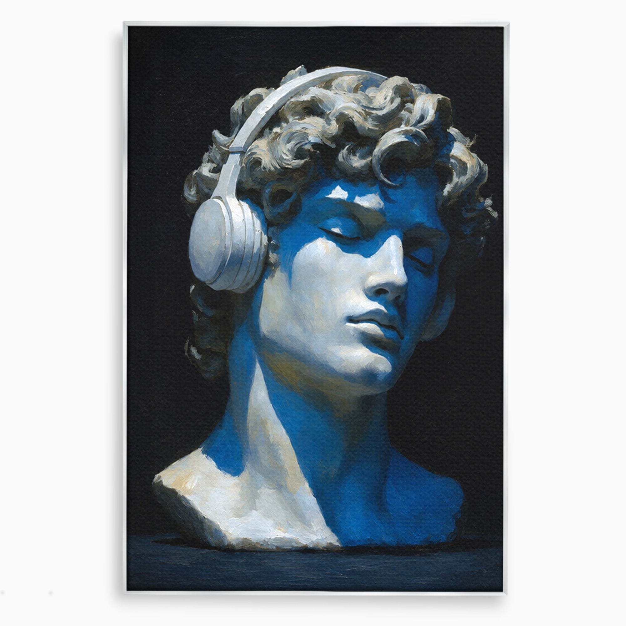 Tablou Canvas Premium LuxCanva® R1040, Statue Cu Casti, Statue, Arta Clasica, Muzica, Contemporan, Birou, Culori Vibrante