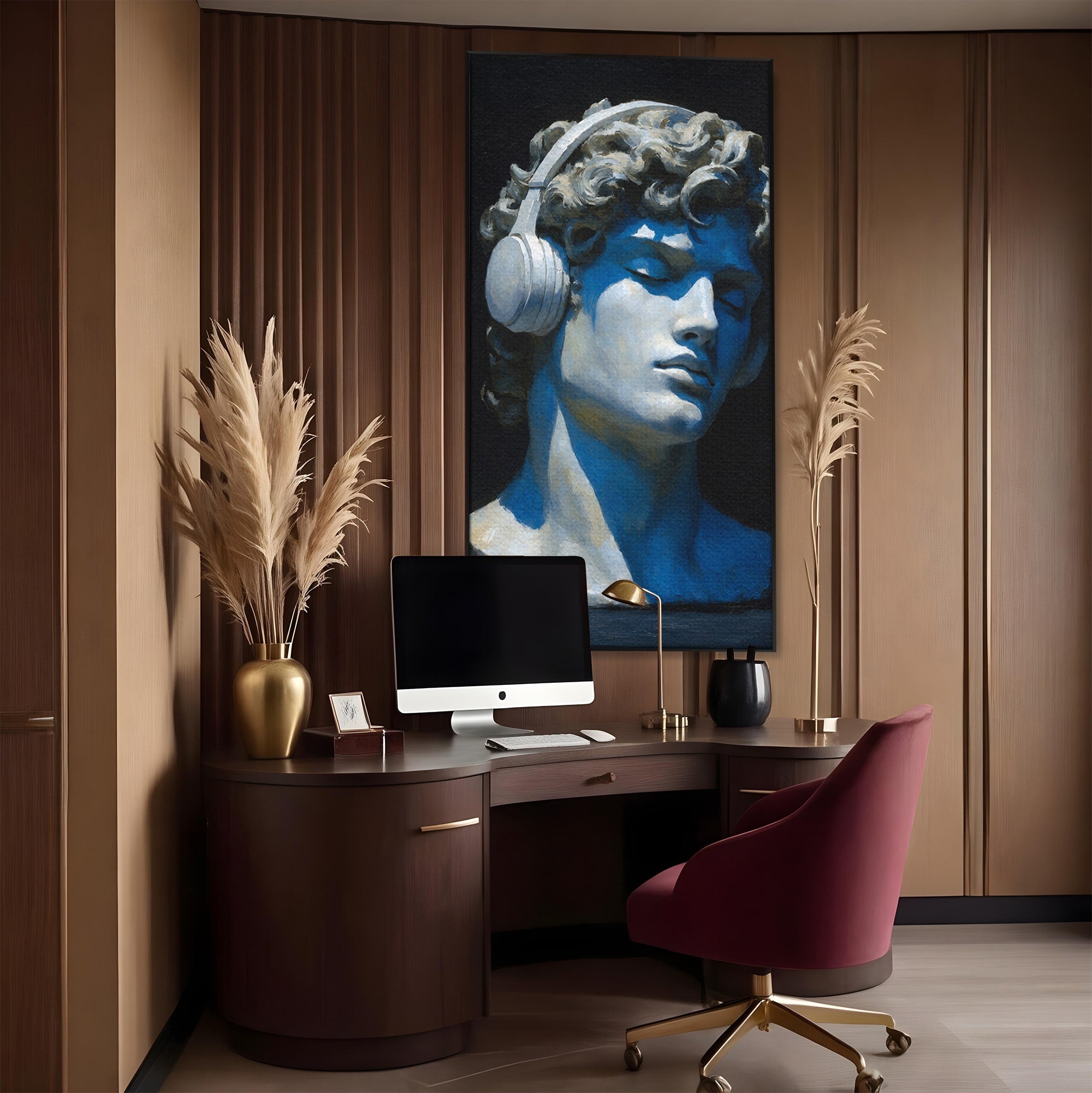 Tablou Canvas Premium LuxCanva® R1040, Statue Cu Casti, Statue, Arta Clasica, Muzica, Contemporan, Birou, Culori Vibrante