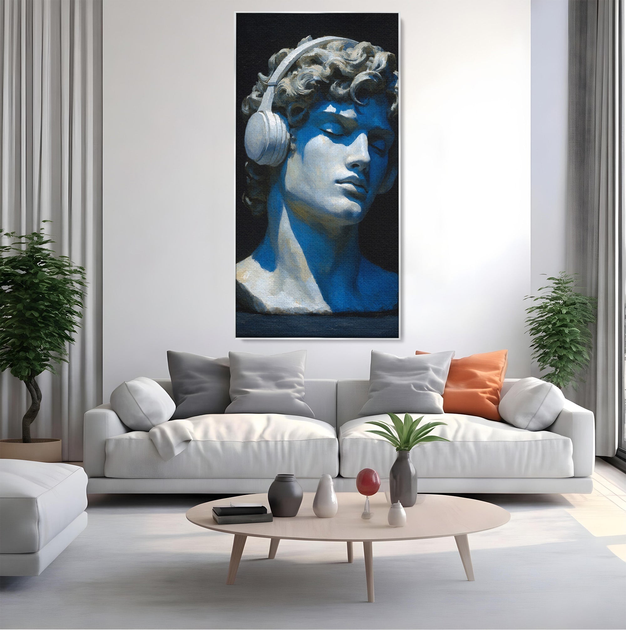 Tablou Canvas Premium LuxCanva® R1040, Statue Cu Casti, Statue, Arta Clasica, Muzica, Contemporan, Birou, Culori Vibrante