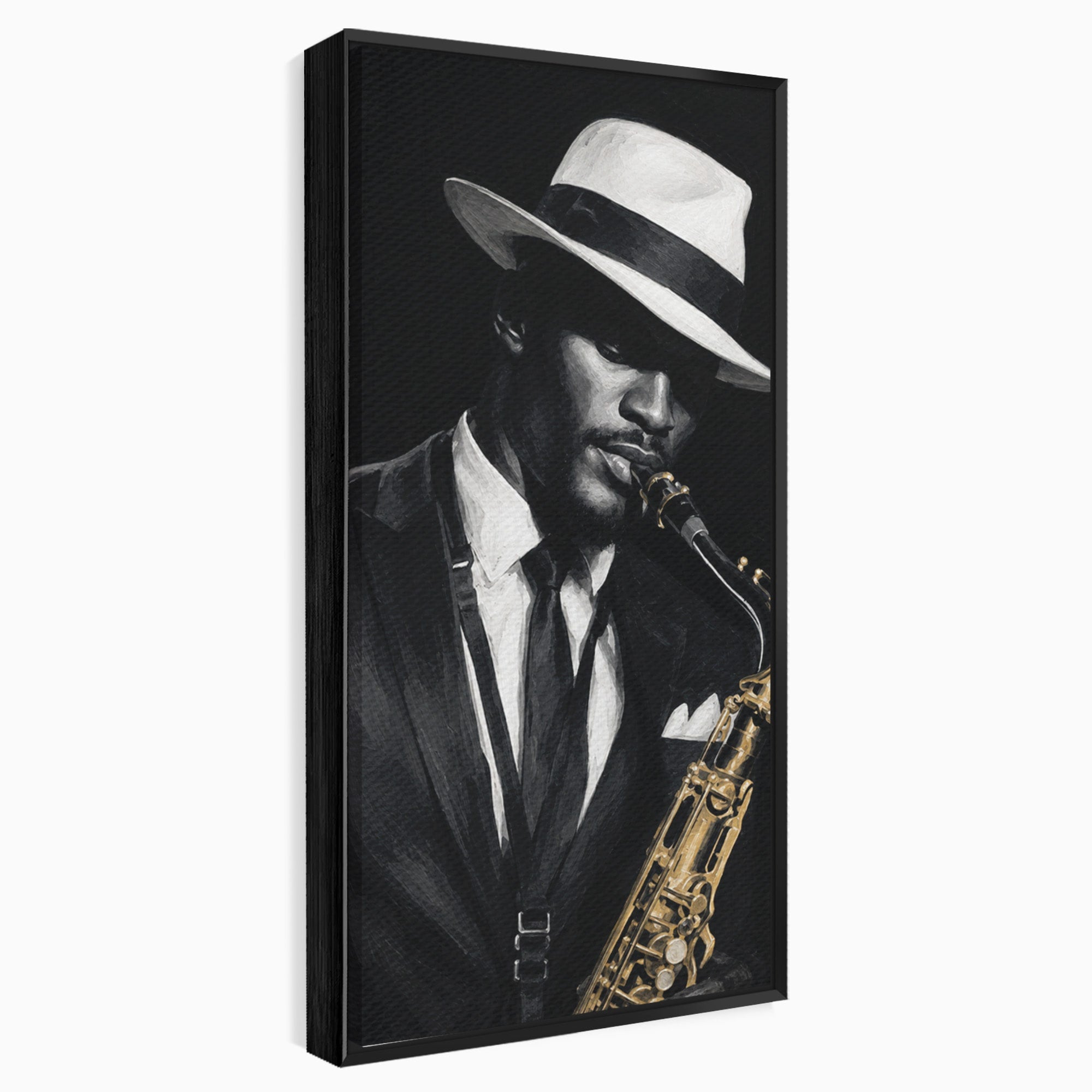 Tablou Canvas Premium LuxCanva® R1042, Saxofonist Elegant, Saxofonist, Muzica, Jazz, Portret, Stil, Living, Birou, Culori Vibrante