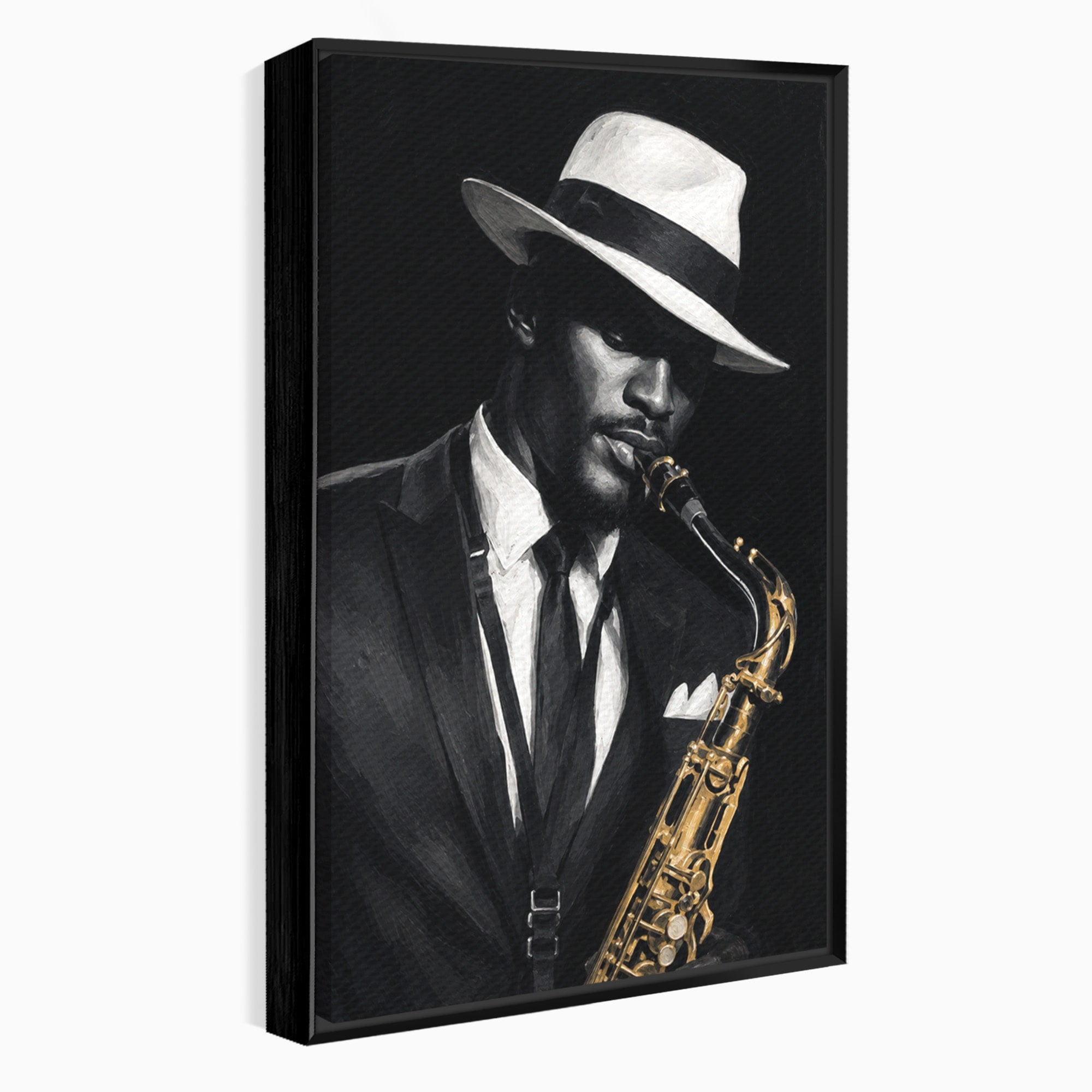 Tablou Canvas Premium LuxCanva® R1042, Saxofonist Elegant, Saxofonist, Muzica, Jazz, Portret, Stil, Living, Birou, Culori Vibrante