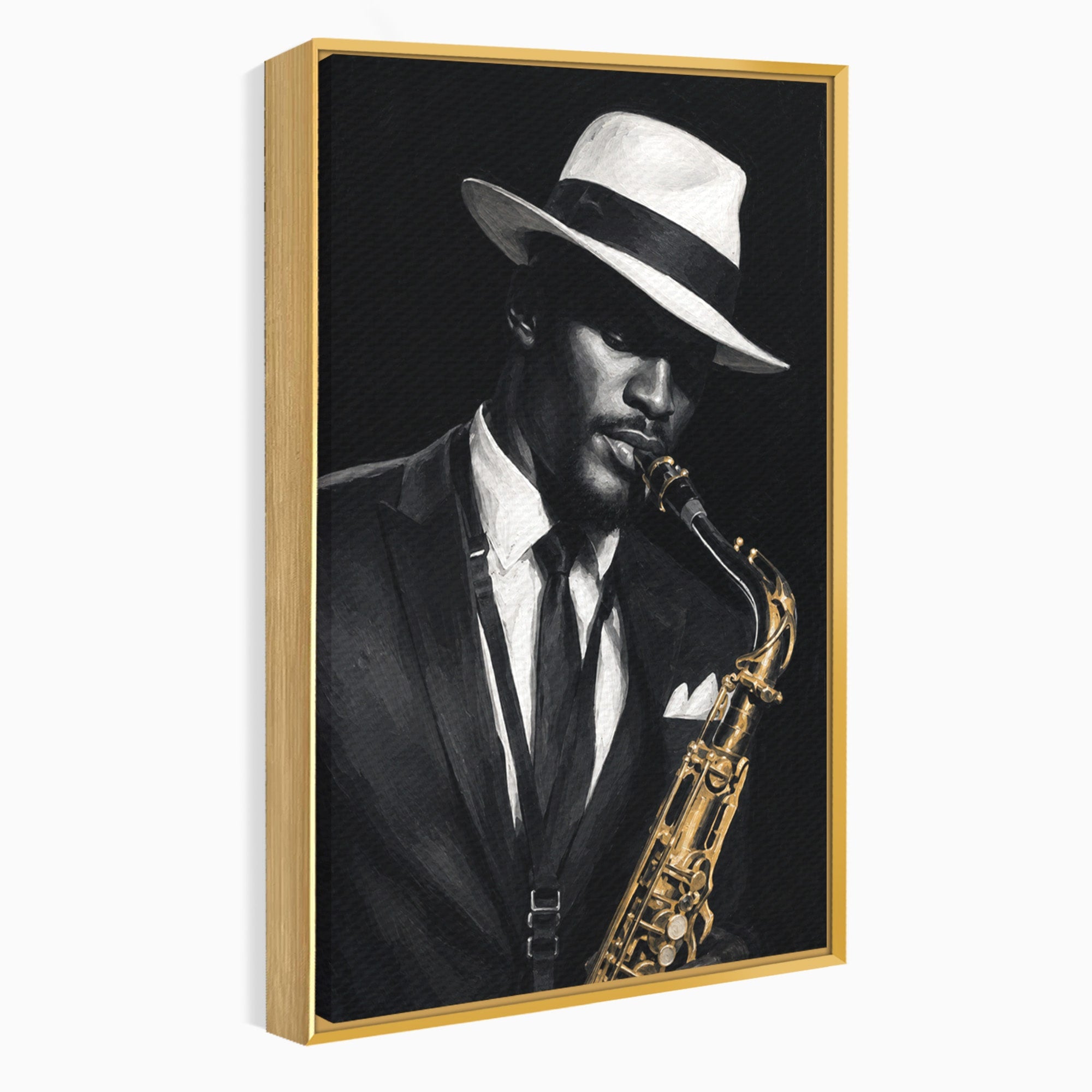 Tablou Canvas Premium LuxCanva® R1042, Saxofonist Elegant, Saxofonist, Muzica, Jazz, Portret, Stil, Living, Birou, Culori Vibrante