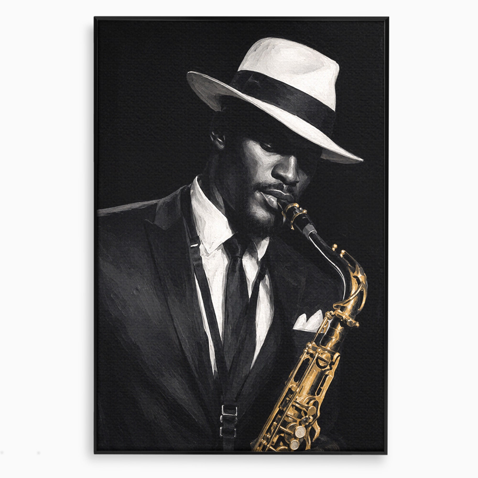 Tablou Canvas Premium LuxCanva® R1042, Saxofonist Elegant, Saxofonist, Muzica, Jazz, Portret, Stil, Living, Birou, Culori Vibrante