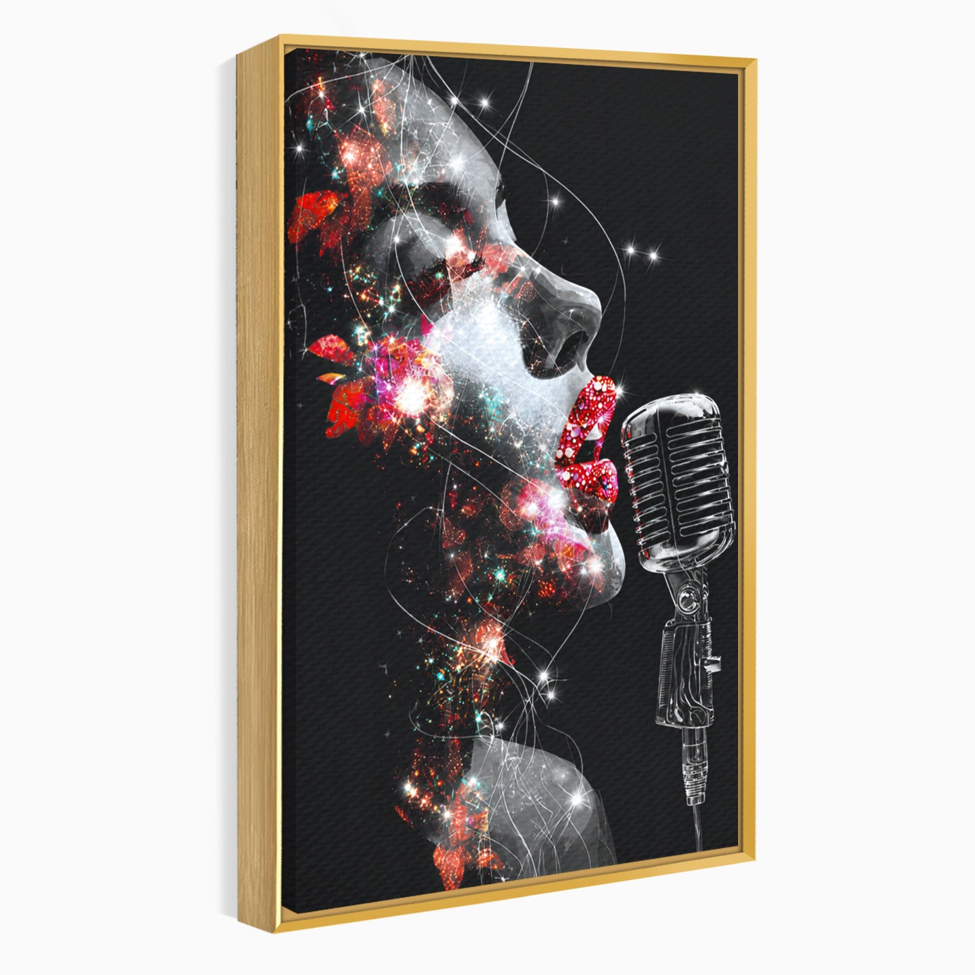 Tablou Canvas Premium LuxCanva® R1043, Cantareata Stralucitoare, Cantareata, Microfon, Arta Digitala, Living, Dormitor, Culori Vibrante