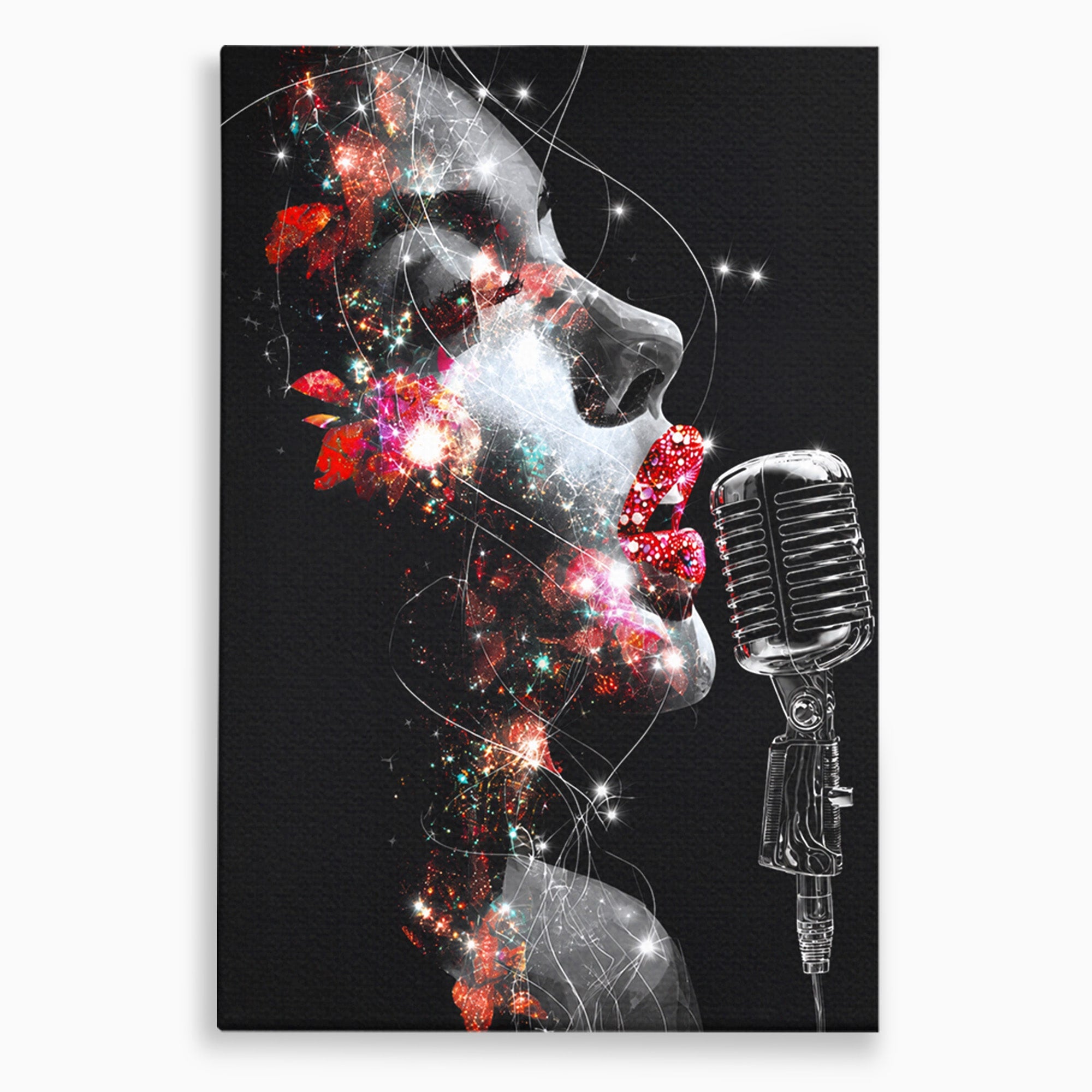 Tablou Canvas Premium LuxCanva® R1043, Cantareata Stralucitoare, Cantareata, Microfon, Arta Digitala, Living, Dormitor, Culori Vibrante
