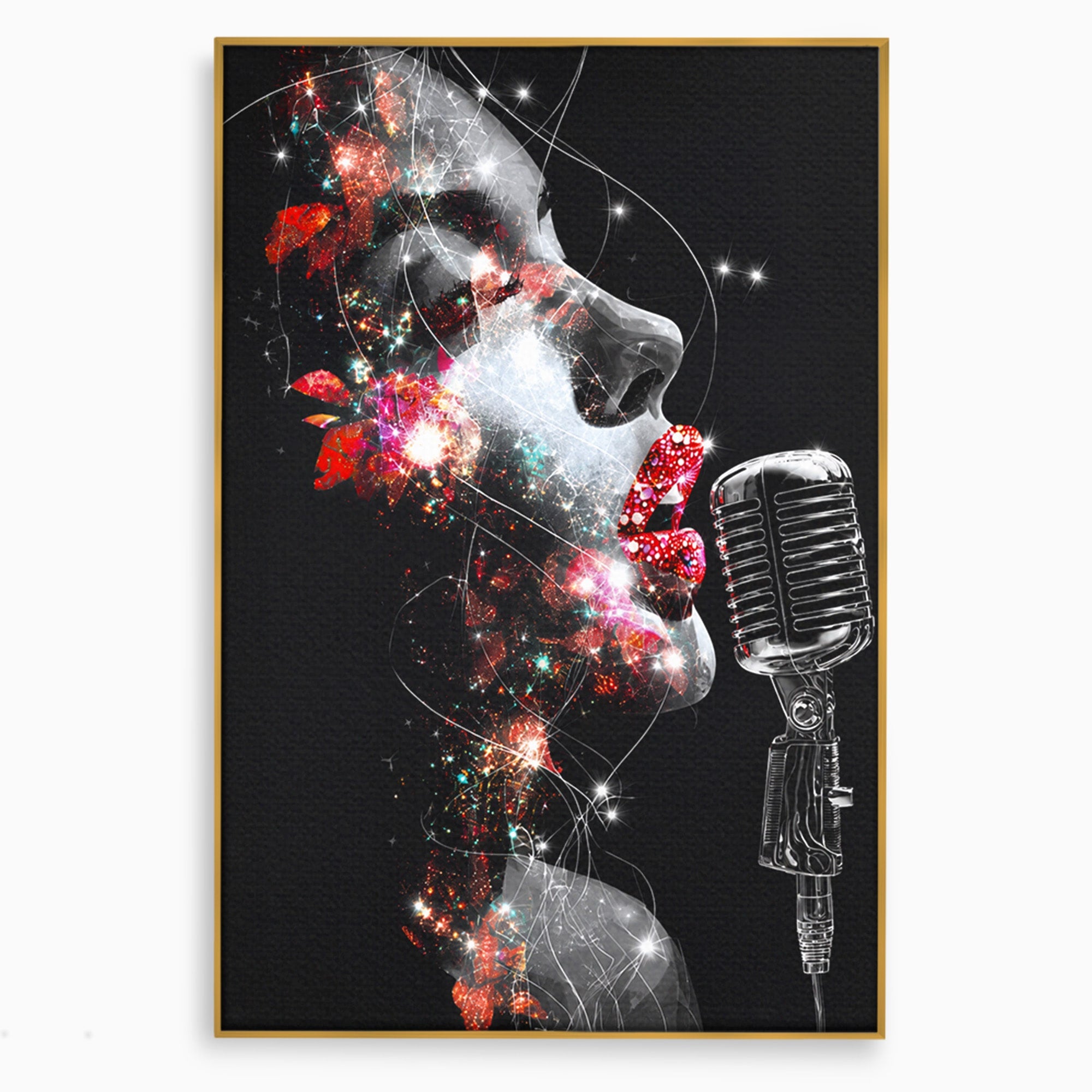 Tablou Canvas Premium LuxCanva® R1043, Cantareata Stralucitoare, Cantareata, Microfon, Arta Digitala, Living, Dormitor, Culori Vibrante