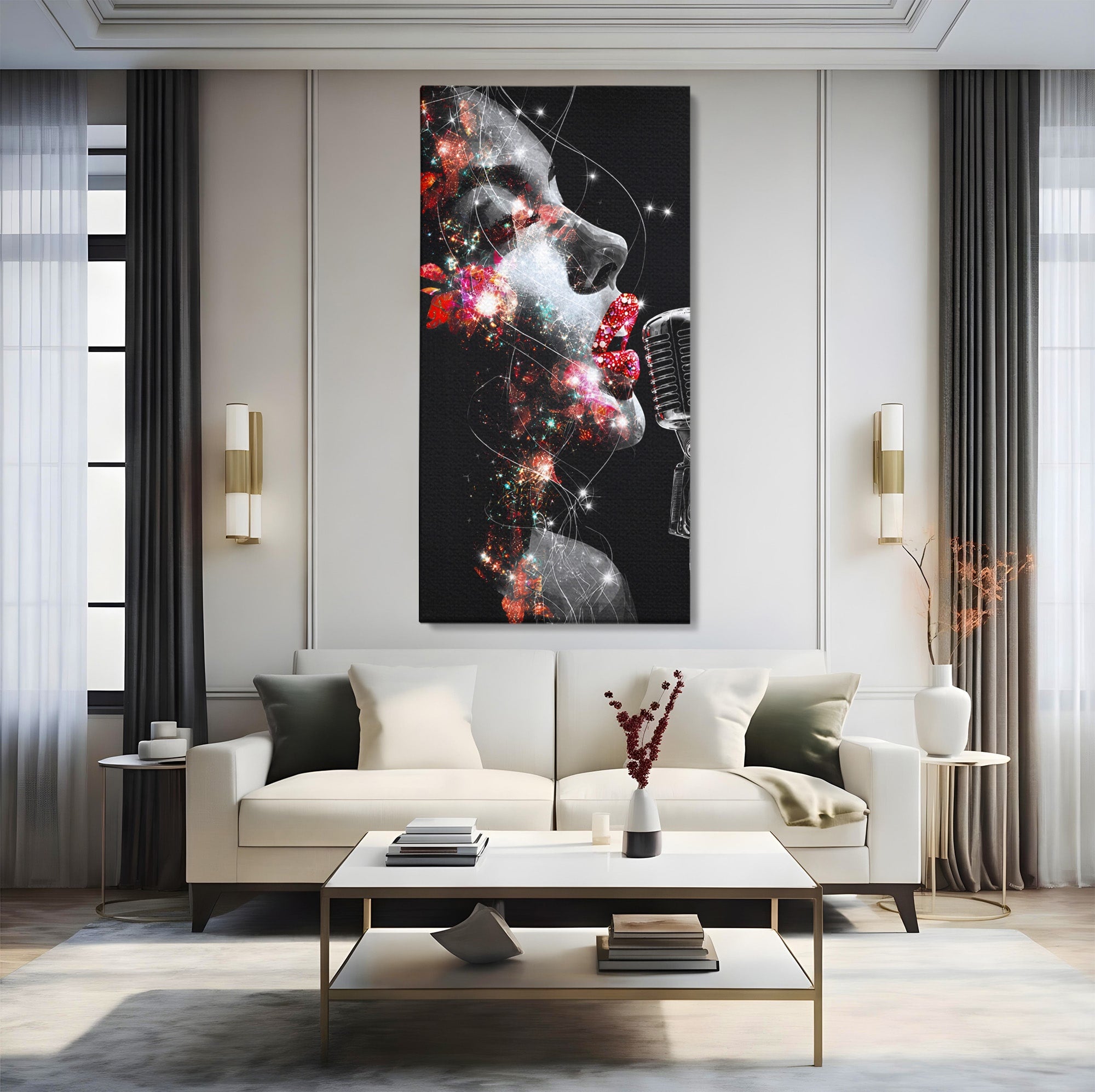 Tablou Canvas Premium LuxCanva® R1043, Cantareata Stralucitoare, Cantareata, Microfon, Arta Digitala, Living, Dormitor, Culori Vibrante