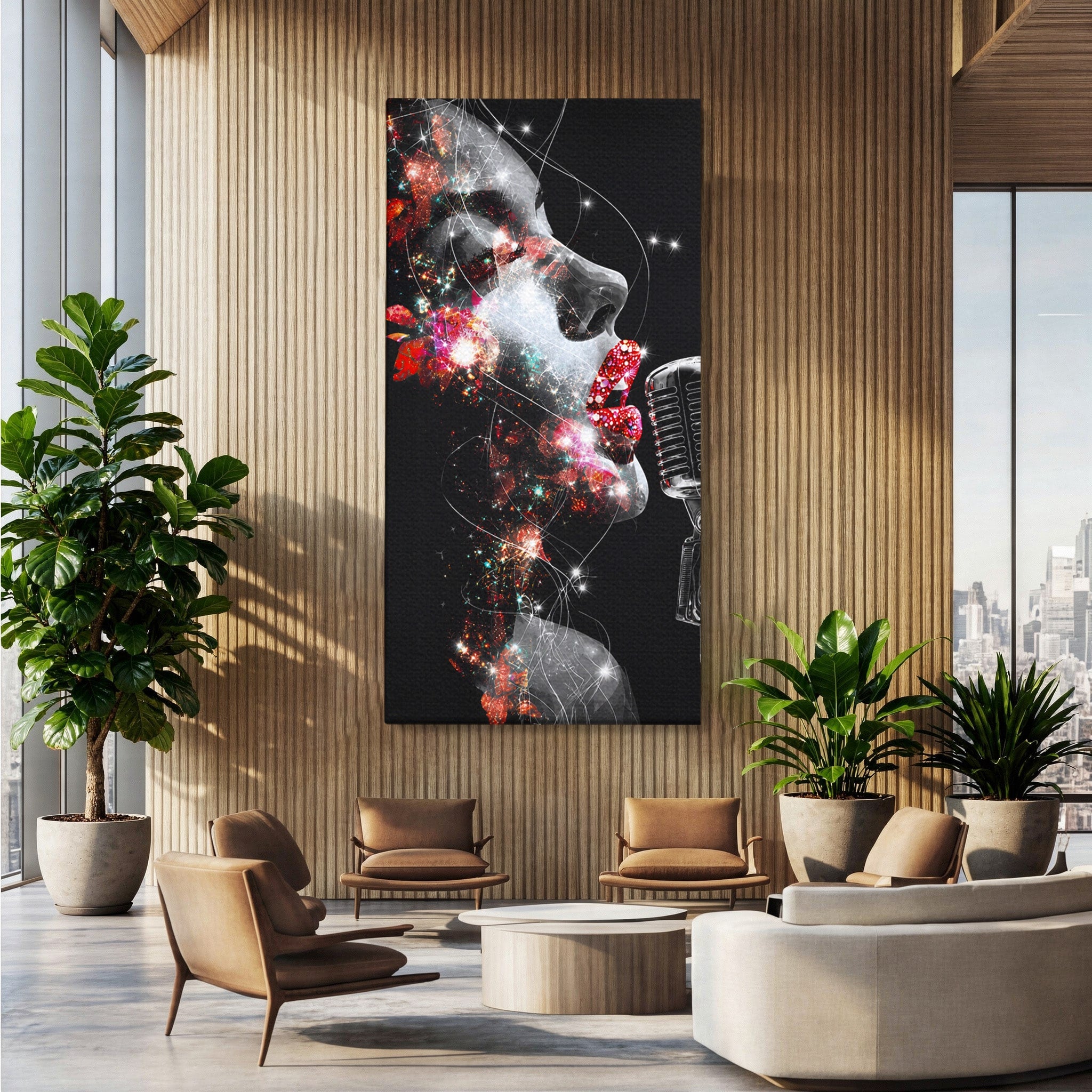 Tablou Canvas Premium LuxCanva® R1043, Cantareata Stralucitoare, Cantareata, Microfon, Arta Digitala, Living, Dormitor, Culori Vibrante