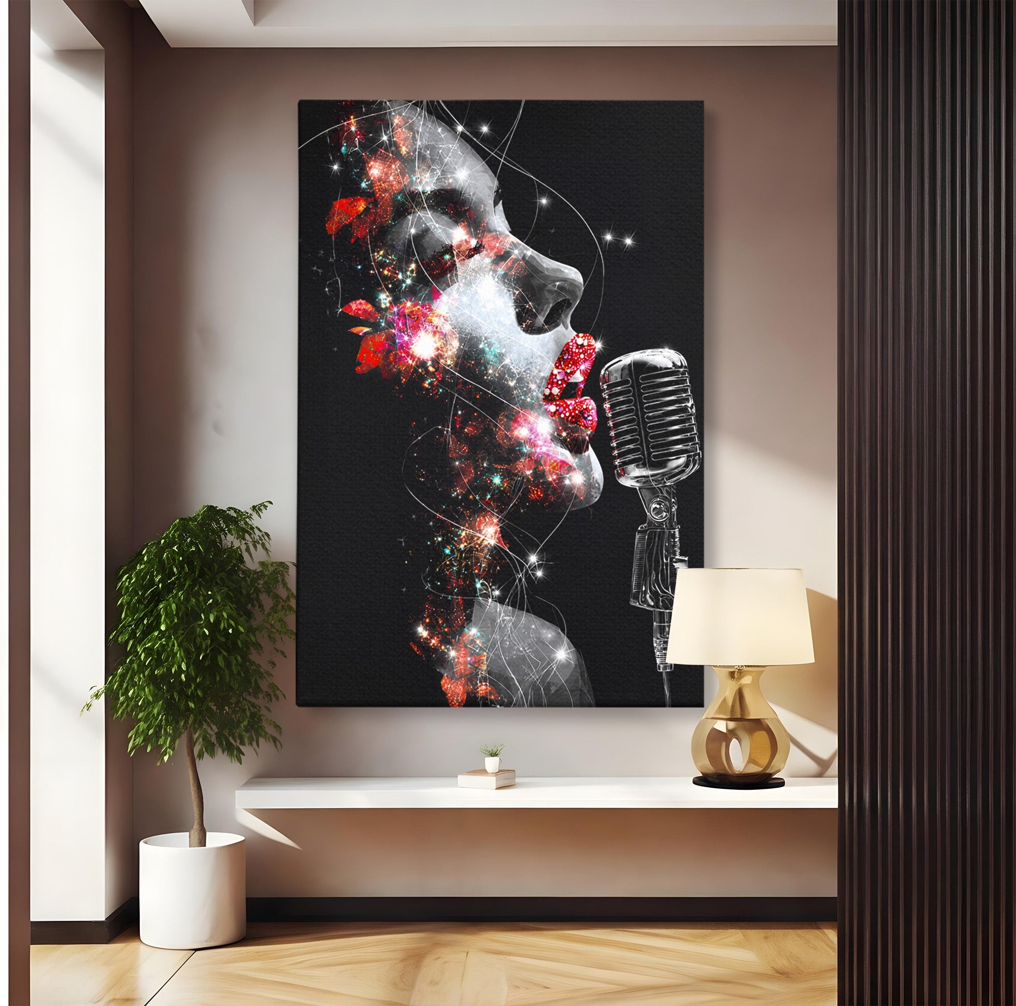 Tablou Canvas Premium LuxCanva® R1043, Cantareata Stralucitoare, Cantareata, Microfon, Arta Digitala, Living, Dormitor, Culori Vibrante