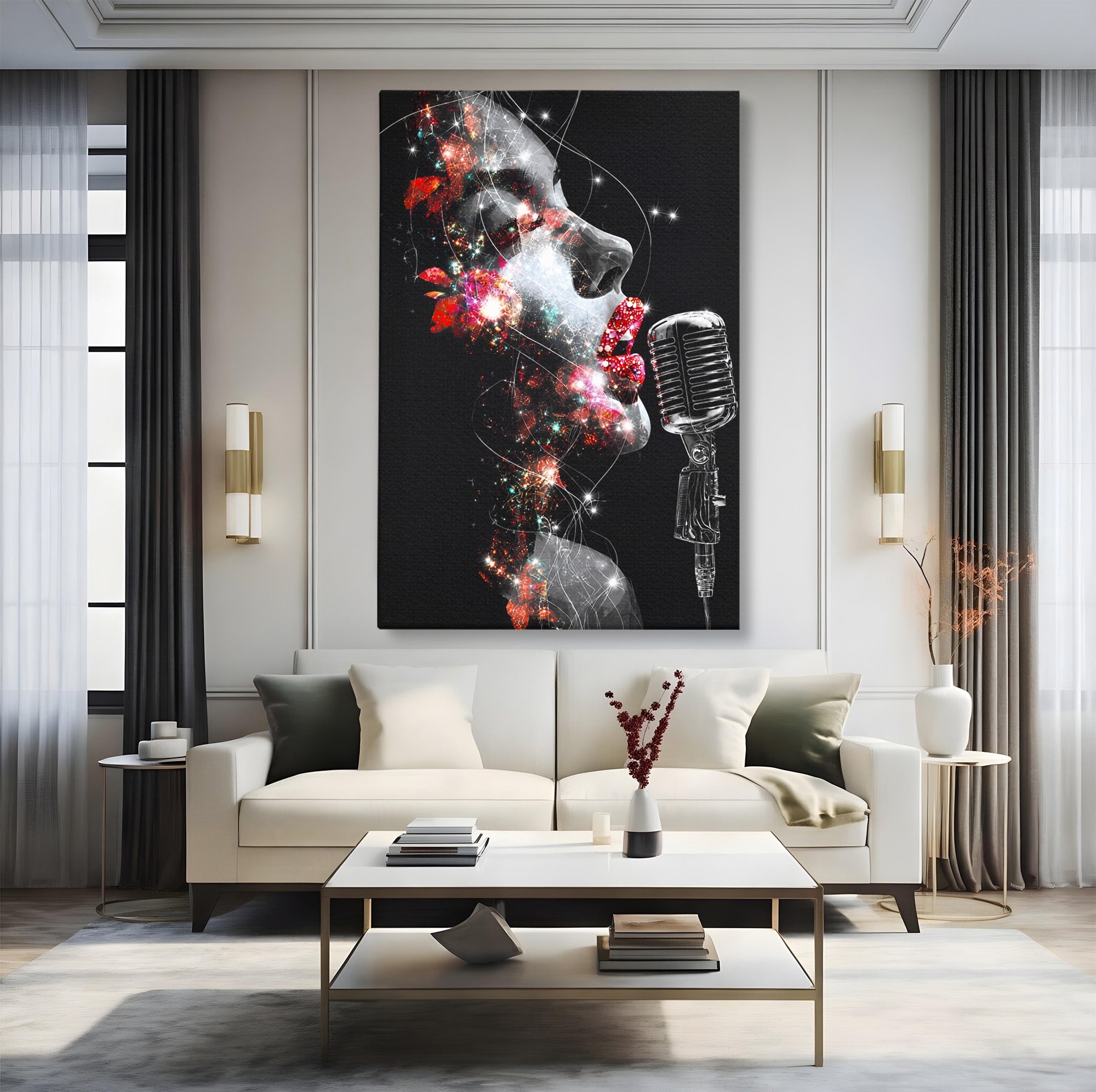 Tablou Canvas Premium LuxCanva® R1043, Cantareata Stralucitoare, Cantareata, Microfon, Arta Digitala, Living, Dormitor, Culori Vibrante