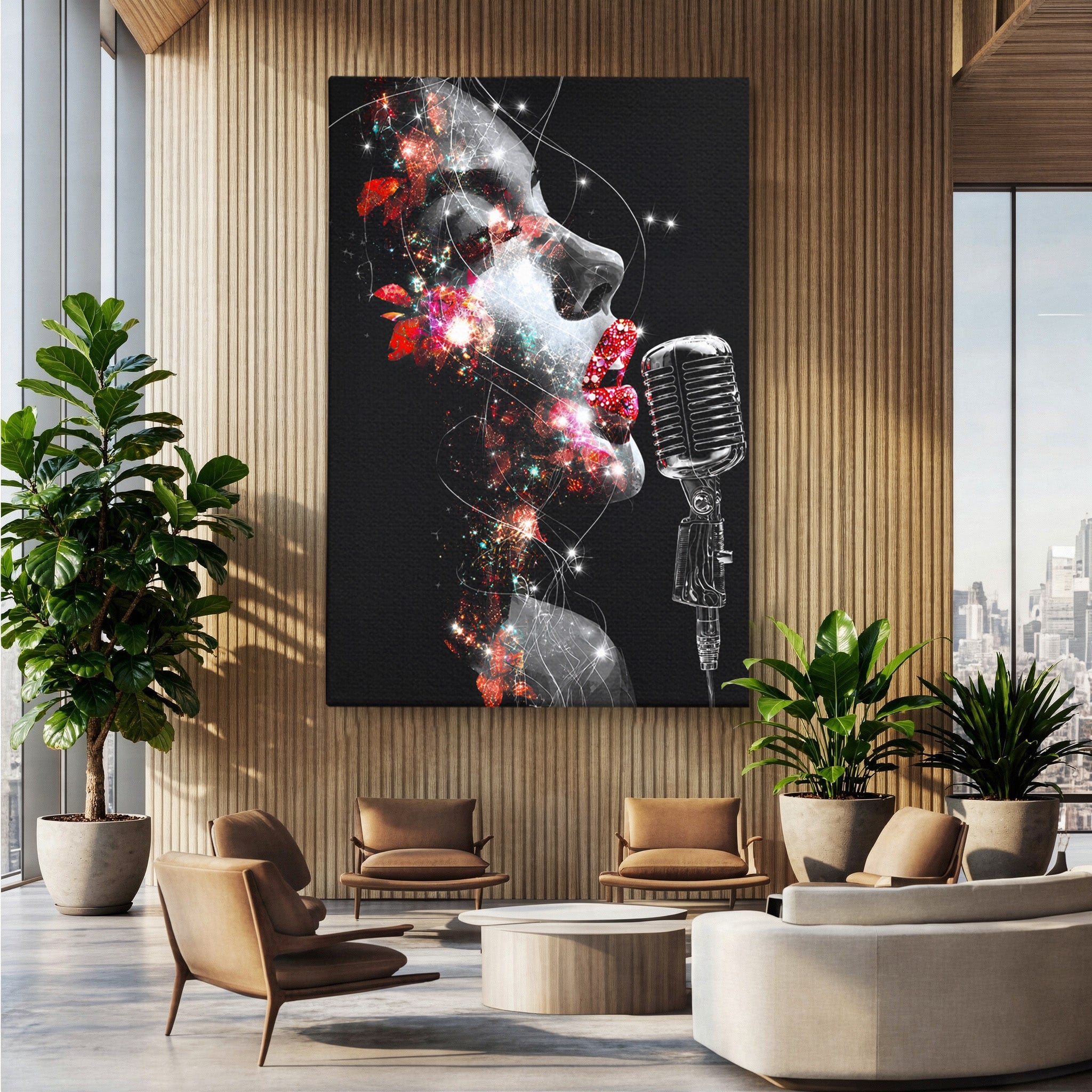 Tablou Canvas Premium LuxCanva® R1043, Cantareata Stralucitoare, Cantareata, Microfon, Arta Digitala, Living, Dormitor, Culori Vibrante