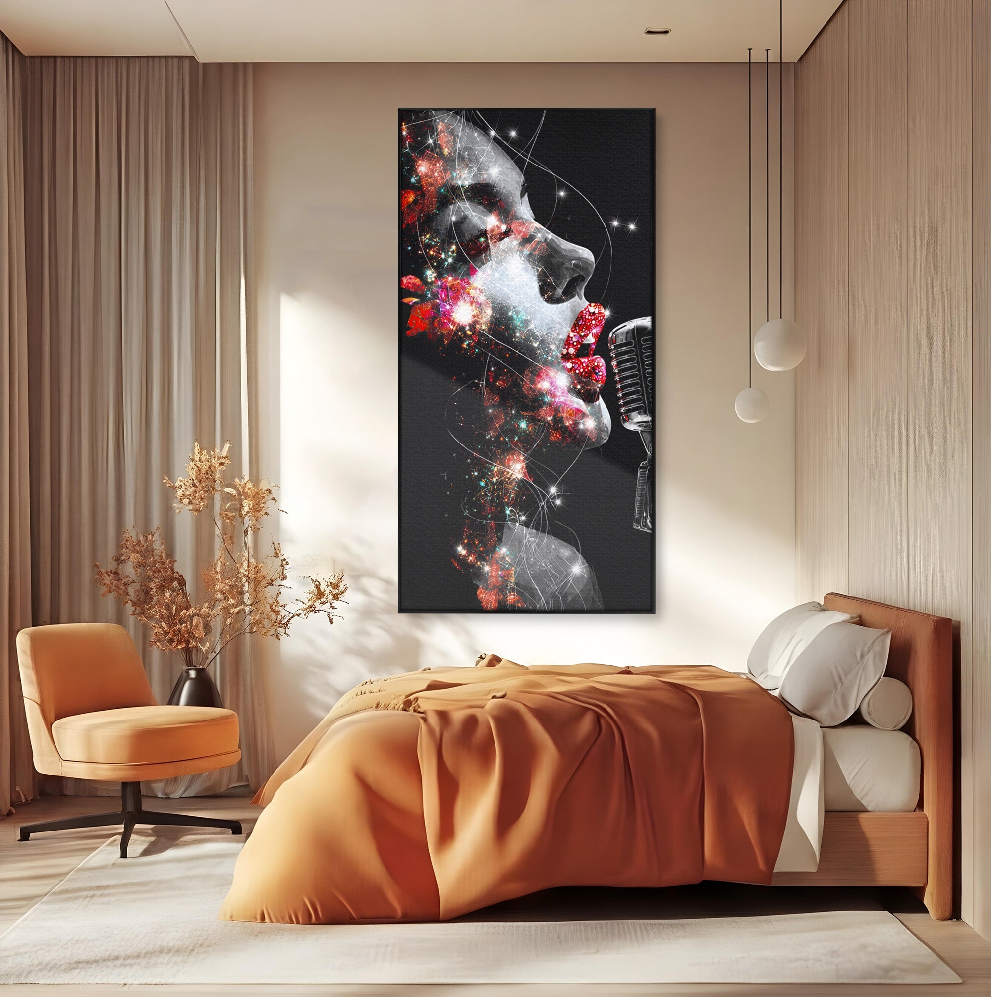 Tablou Canvas Premium LuxCanva® R1043, Cantareata Stralucitoare, Cantareata, Microfon, Arta Digitala, Living, Dormitor, Culori Vibrante