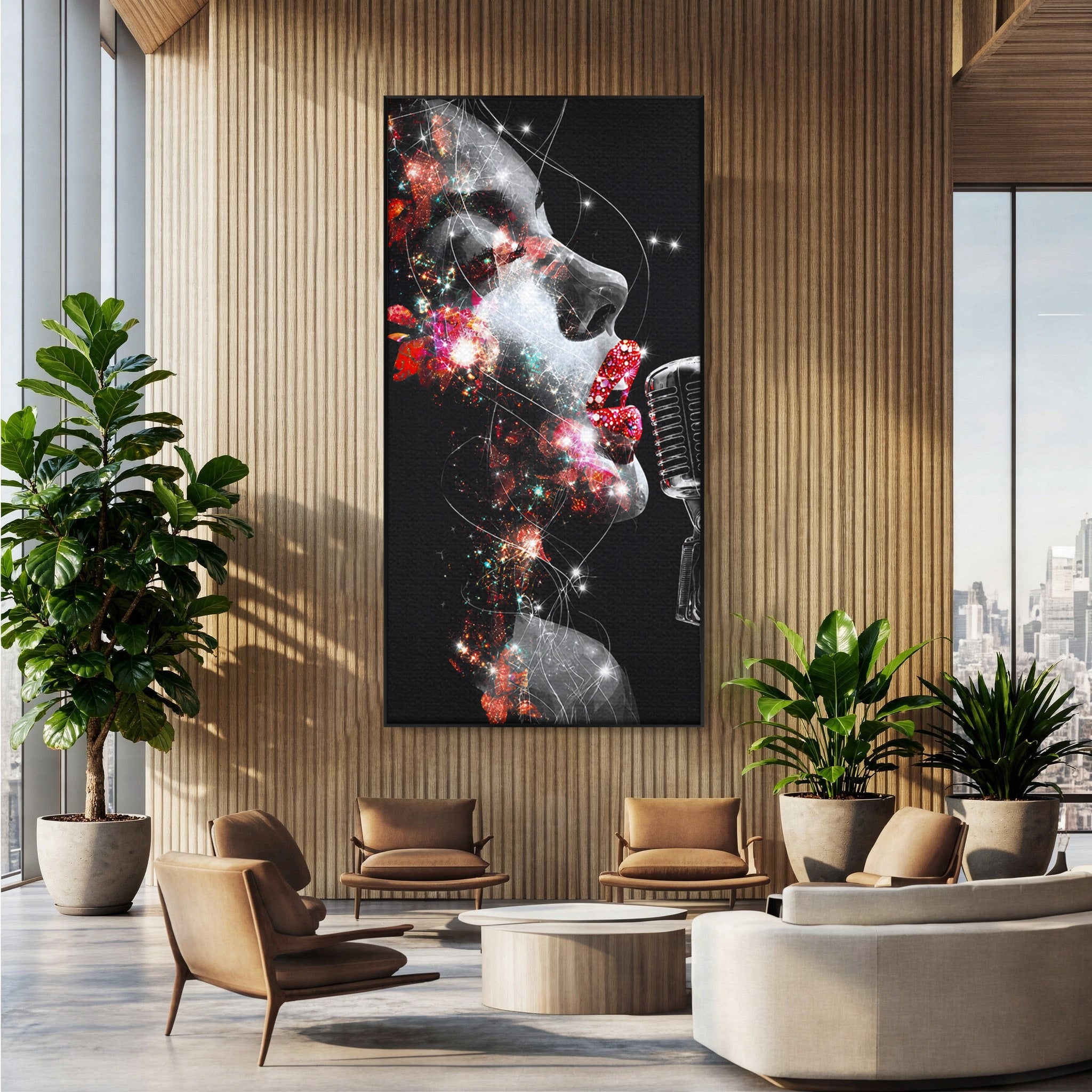Tablou Canvas Premium LuxCanva® R1043, Cantareata Stralucitoare, Cantareata, Microfon, Arta Digitala, Living, Dormitor, Culori Vibrante