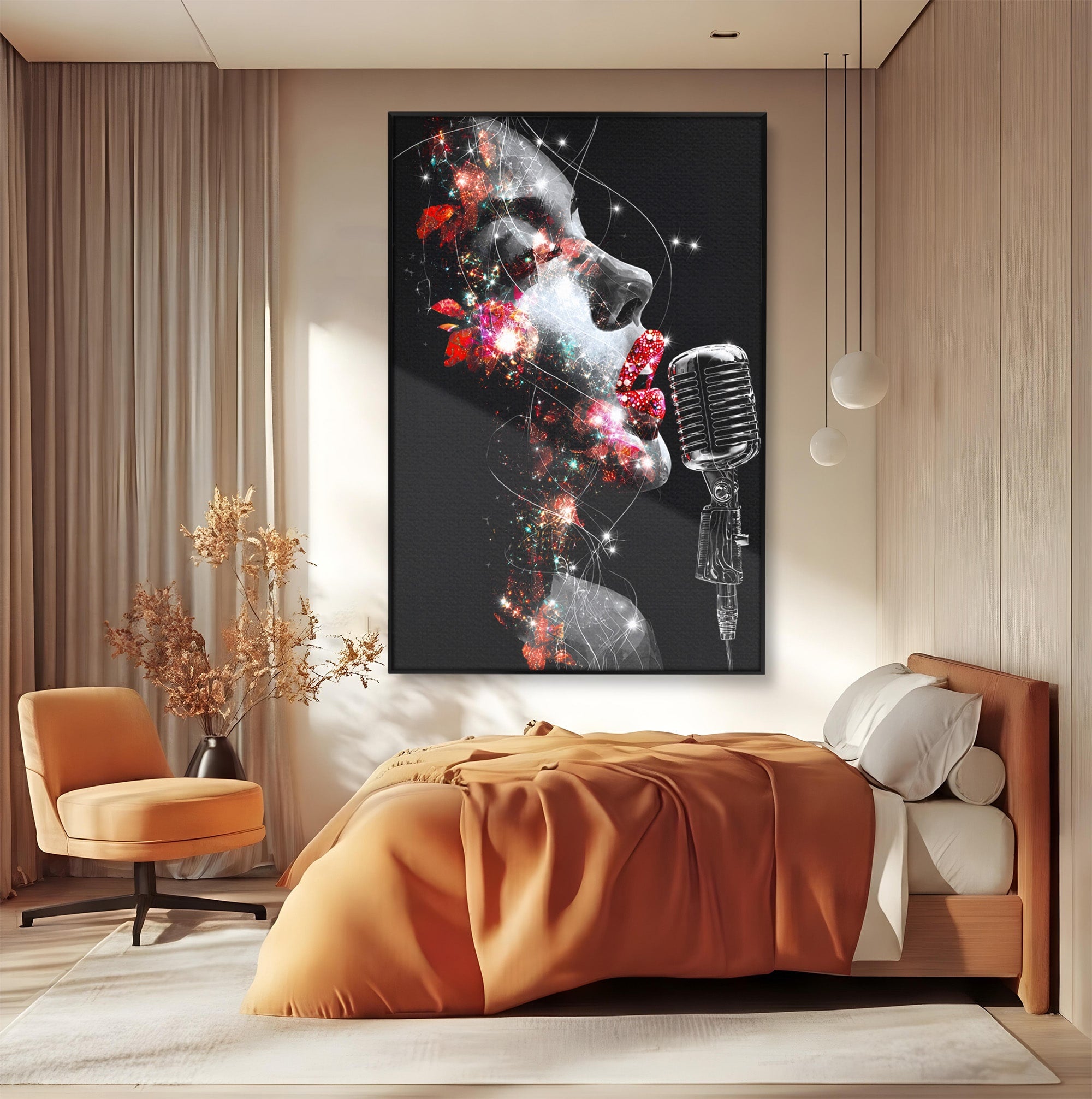 Tablou Canvas Premium LuxCanva® R1043, Cantareata Stralucitoare, Cantareata, Microfon, Arta Digitala, Living, Dormitor, Culori Vibrante