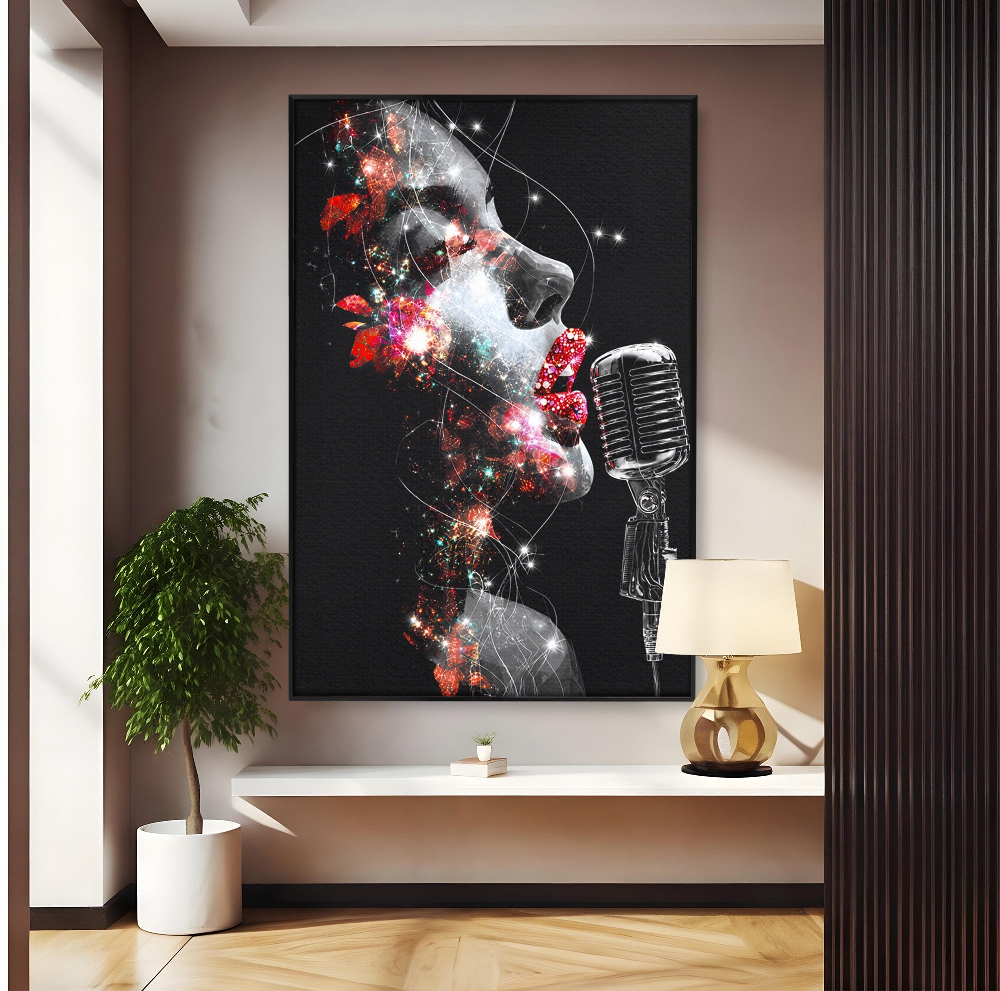 Tablou Canvas Premium LuxCanva® R1043, Cantareata Stralucitoare, Cantareata, Microfon, Arta Digitala, Living, Dormitor, Culori Vibrante