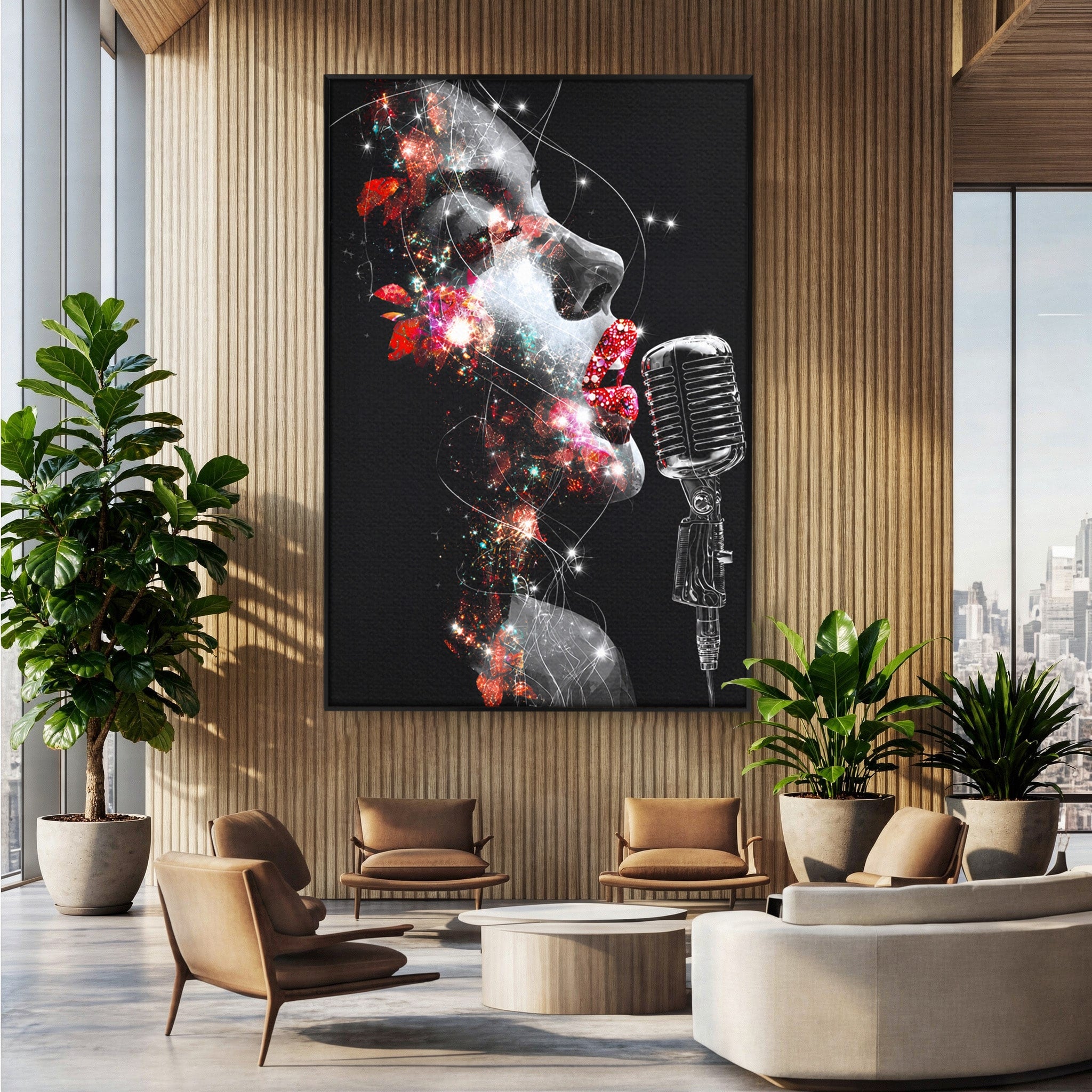 Tablou Canvas Premium LuxCanva® R1043, Cantareata Stralucitoare, Cantareata, Microfon, Arta Digitala, Living, Dormitor, Culori Vibrante