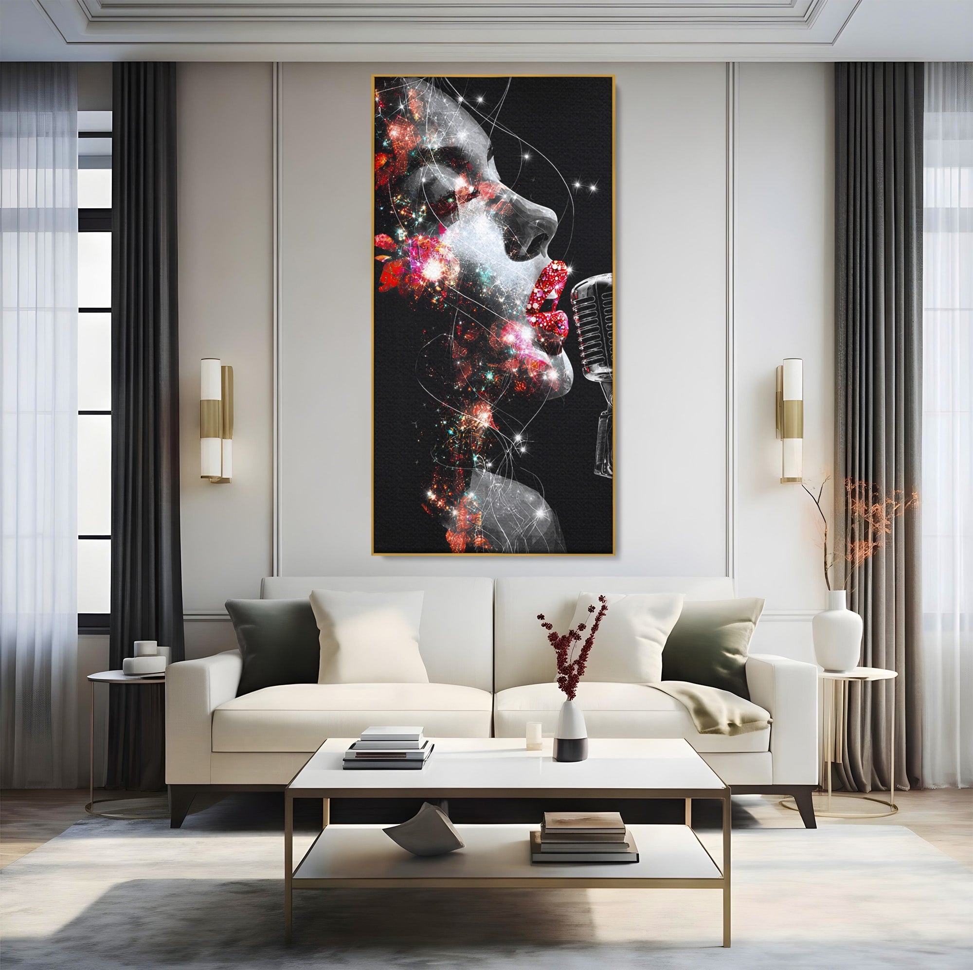 Tablou Canvas Premium LuxCanva® R1043, Cantareata Stralucitoare, Cantareata, Microfon, Arta Digitala, Living, Dormitor, Culori Vibrante