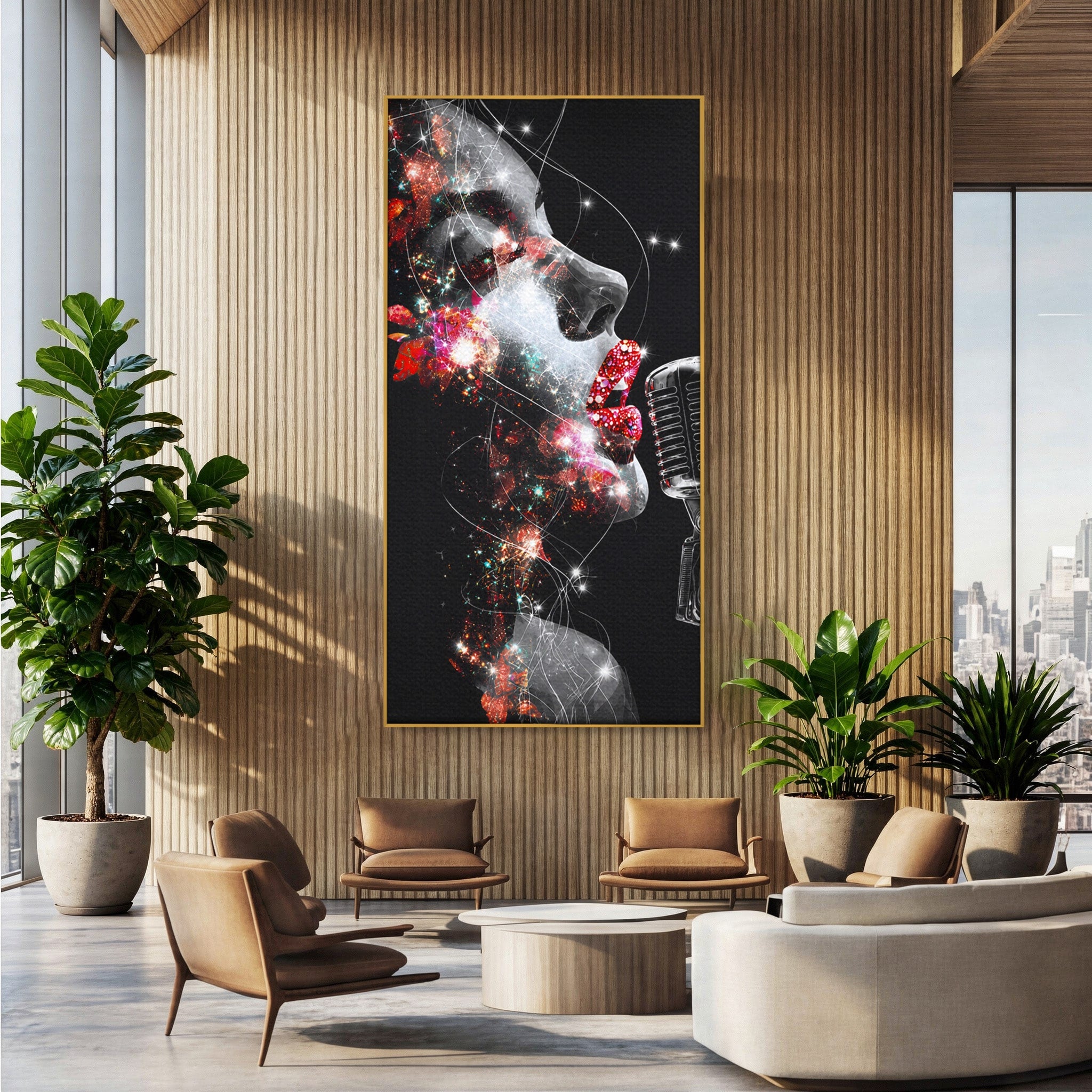 Tablou Canvas Premium LuxCanva® R1043, Cantareata Stralucitoare, Cantareata, Microfon, Arta Digitala, Living, Dormitor, Culori Vibrante