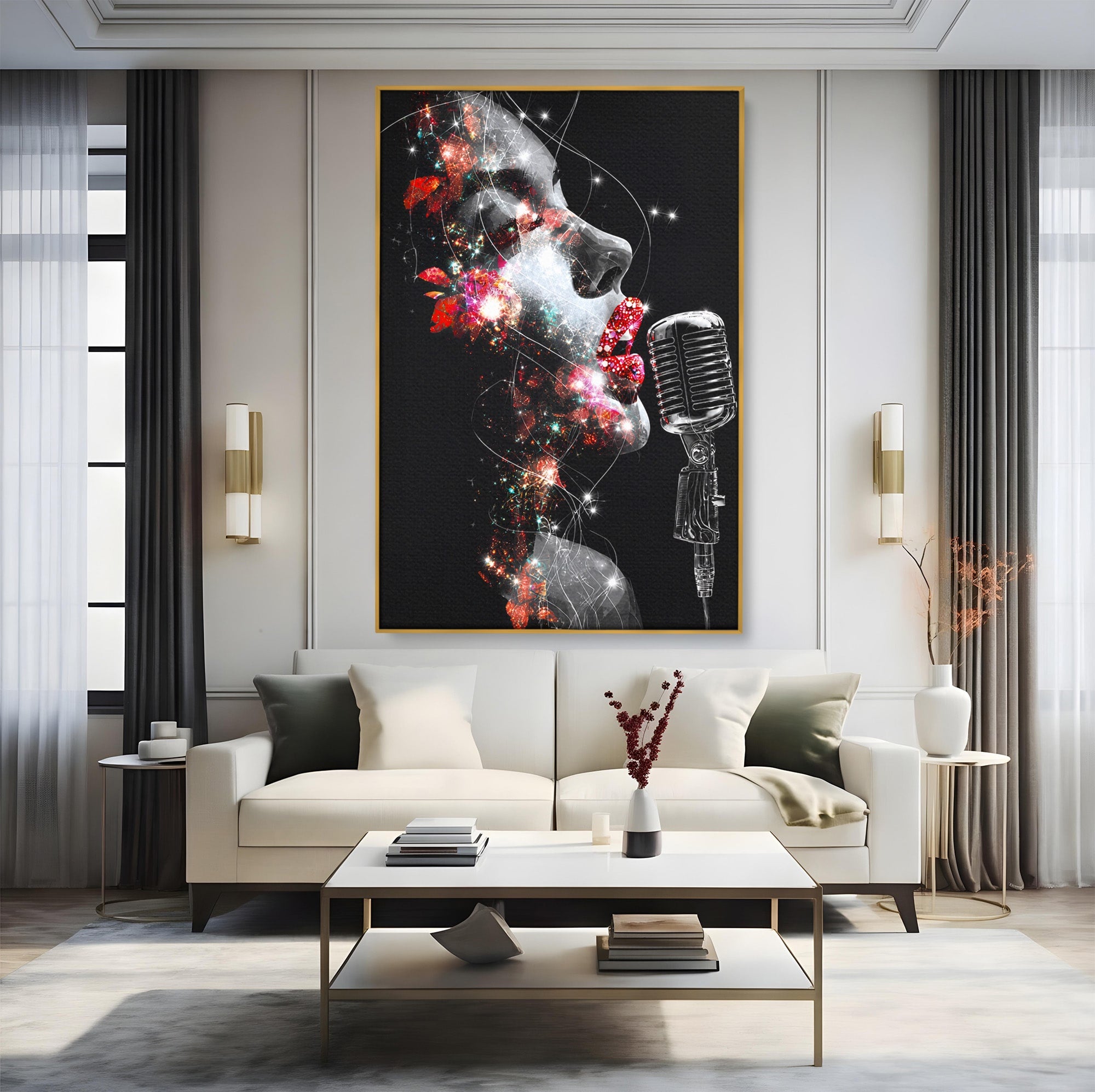 Tablou Canvas Premium LuxCanva® R1043, Cantareata Stralucitoare, Cantareata, Microfon, Arta Digitala, Living, Dormitor, Culori Vibrante