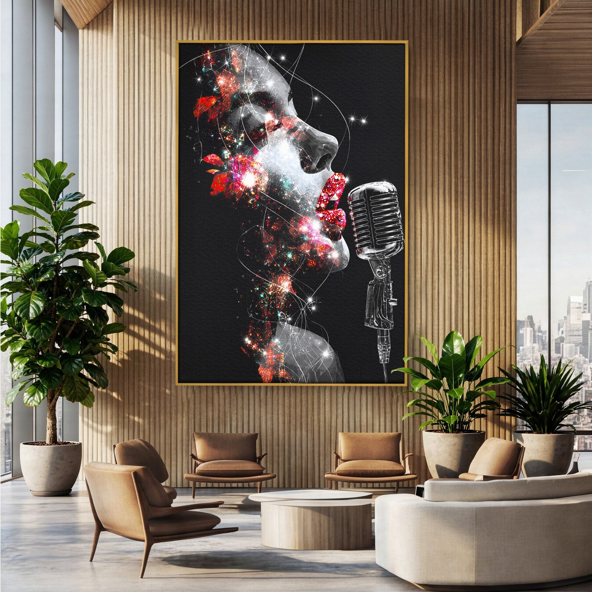 Tablou Canvas Premium LuxCanva® R1043, Cantareata Stralucitoare, Cantareata, Microfon, Arta Digitala, Living, Dormitor, Culori Vibrante