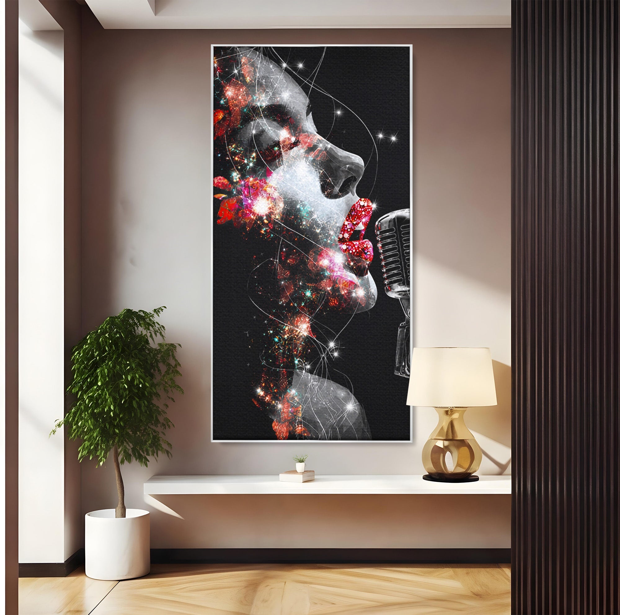 Tablou Canvas Premium LuxCanva® R1043, Cantareata Stralucitoare, Cantareata, Microfon, Arta Digitala, Living, Dormitor, Culori Vibrante