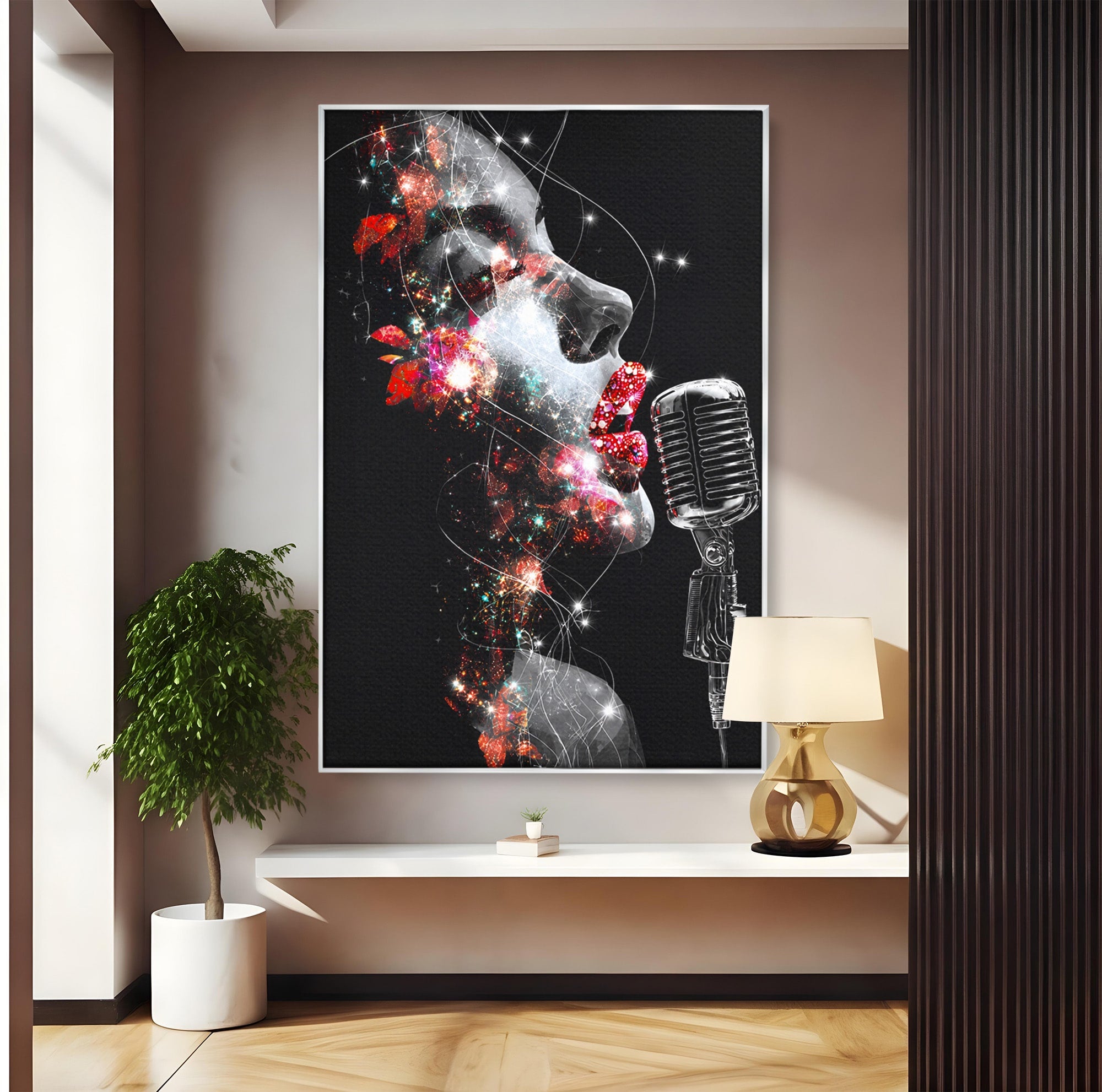 Tablou Canvas Premium LuxCanva® R1043, Cantareata Stralucitoare, Cantareata, Microfon, Arta Digitala, Living, Dormitor, Culori Vibrante