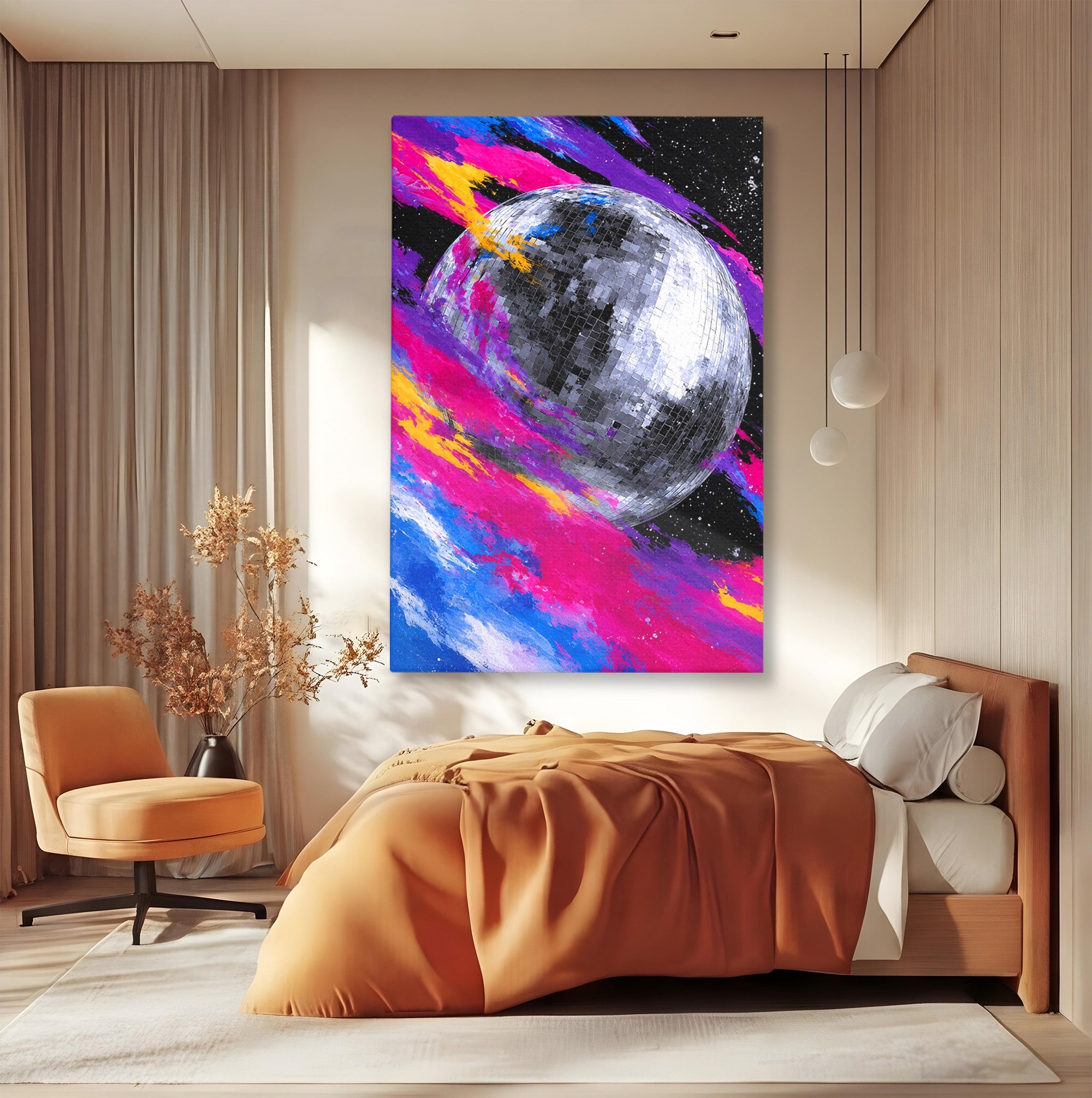Tablou Canvas Premium LuxCanva® R1044, Planeta Disco, Planeta, Spatiu, Abstract, Living, Dormitor, Culori Vibrante