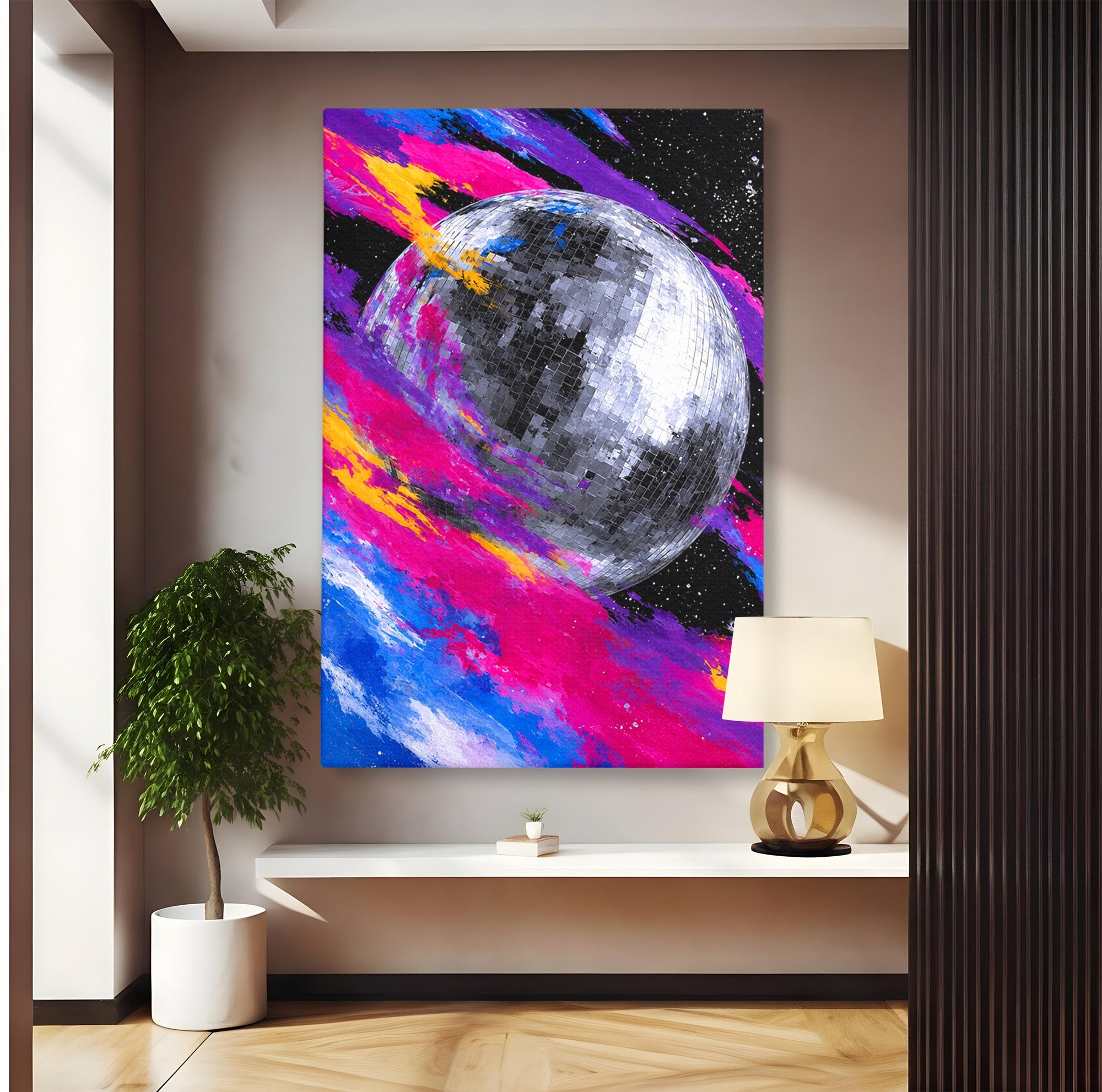 Tablou Canvas Premium LuxCanva® R1044, Planeta Disco, Planeta, Spatiu, Abstract, Living, Dormitor, Culori Vibrante
