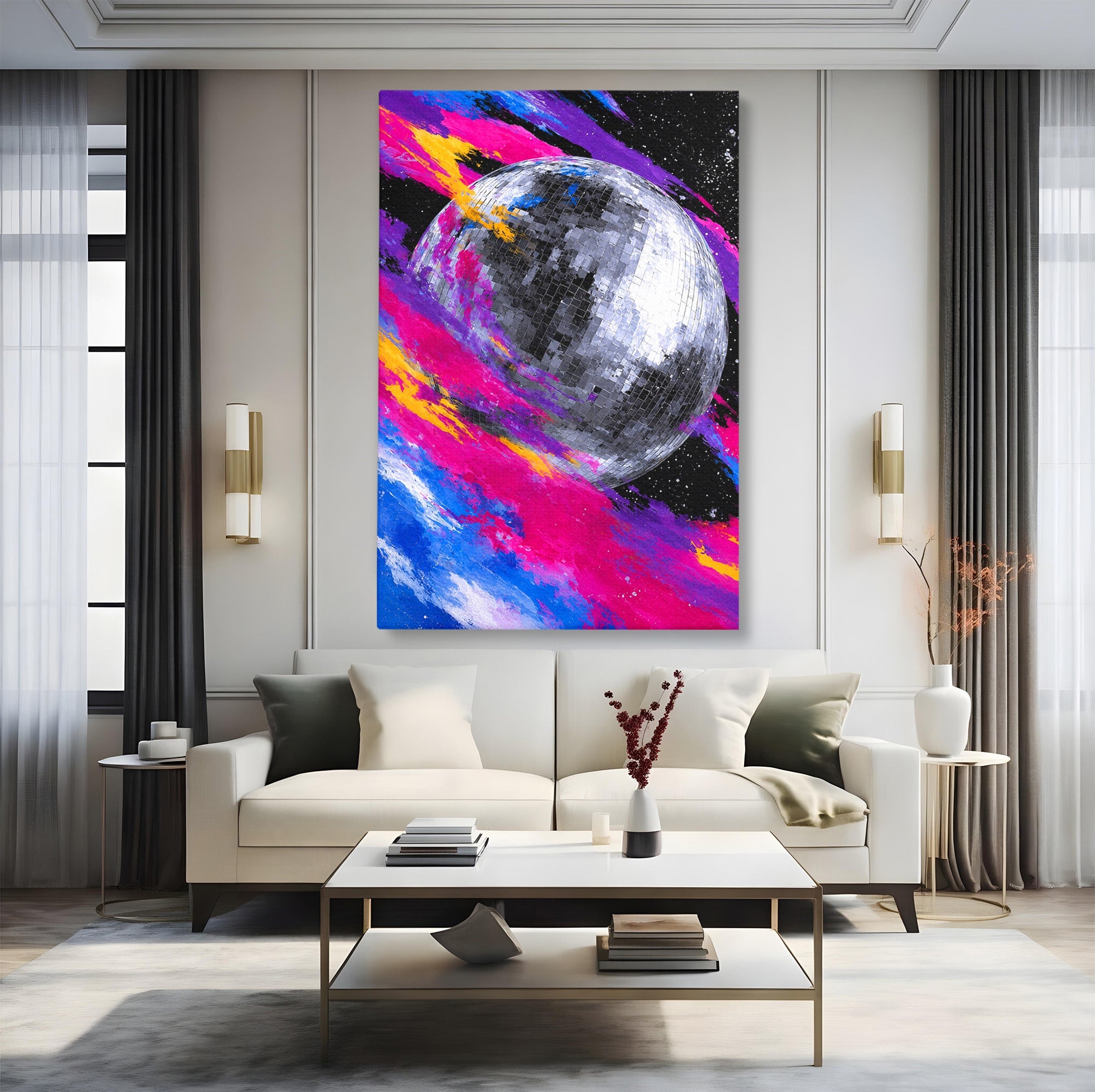 Tablou Canvas Premium LuxCanva® R1044, Planeta Disco, Planeta, Spatiu, Abstract, Living, Dormitor, Culori Vibrante