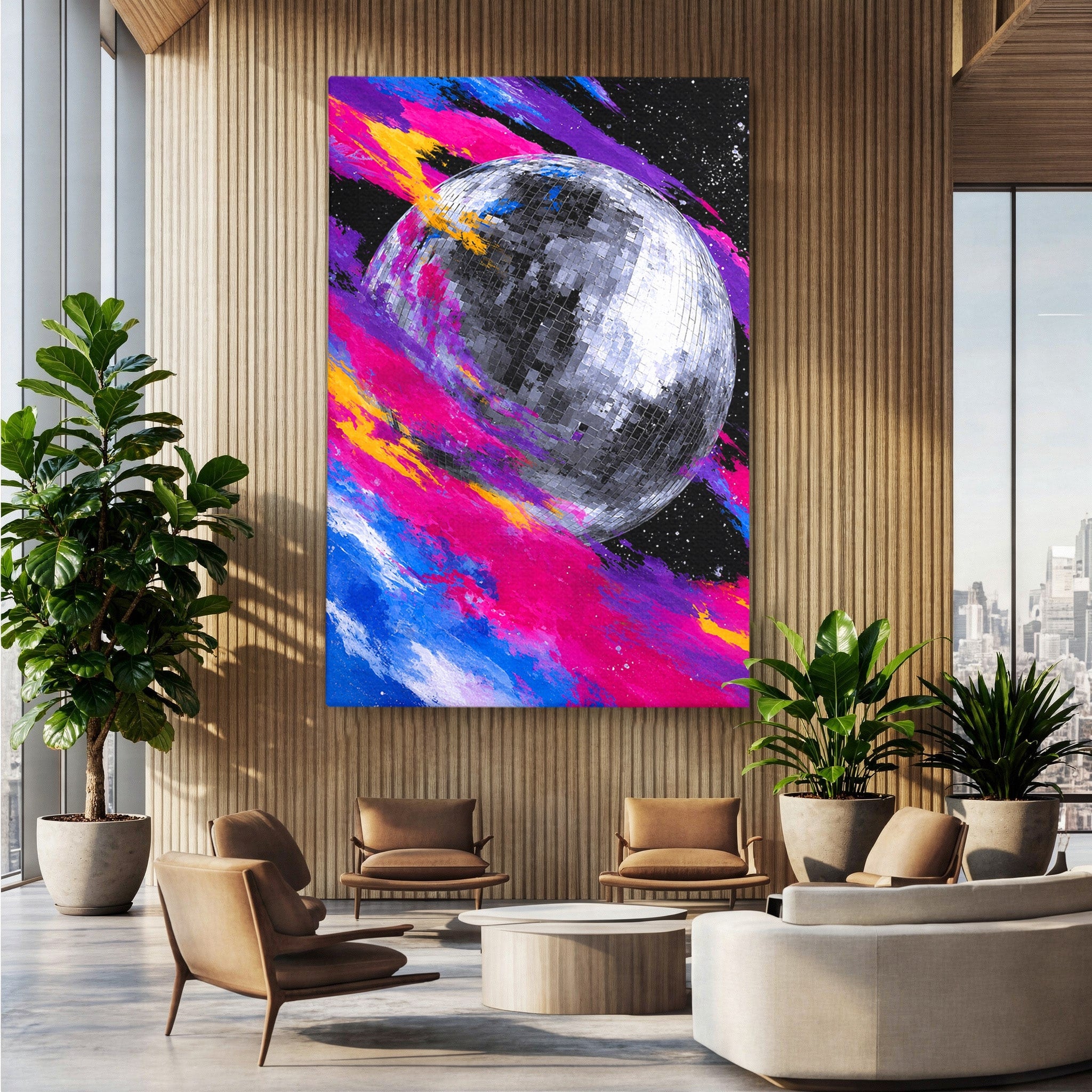 Tablou Canvas Premium LuxCanva® R1044, Planeta Disco, Planeta, Spatiu, Abstract, Living, Dormitor, Culori Vibrante