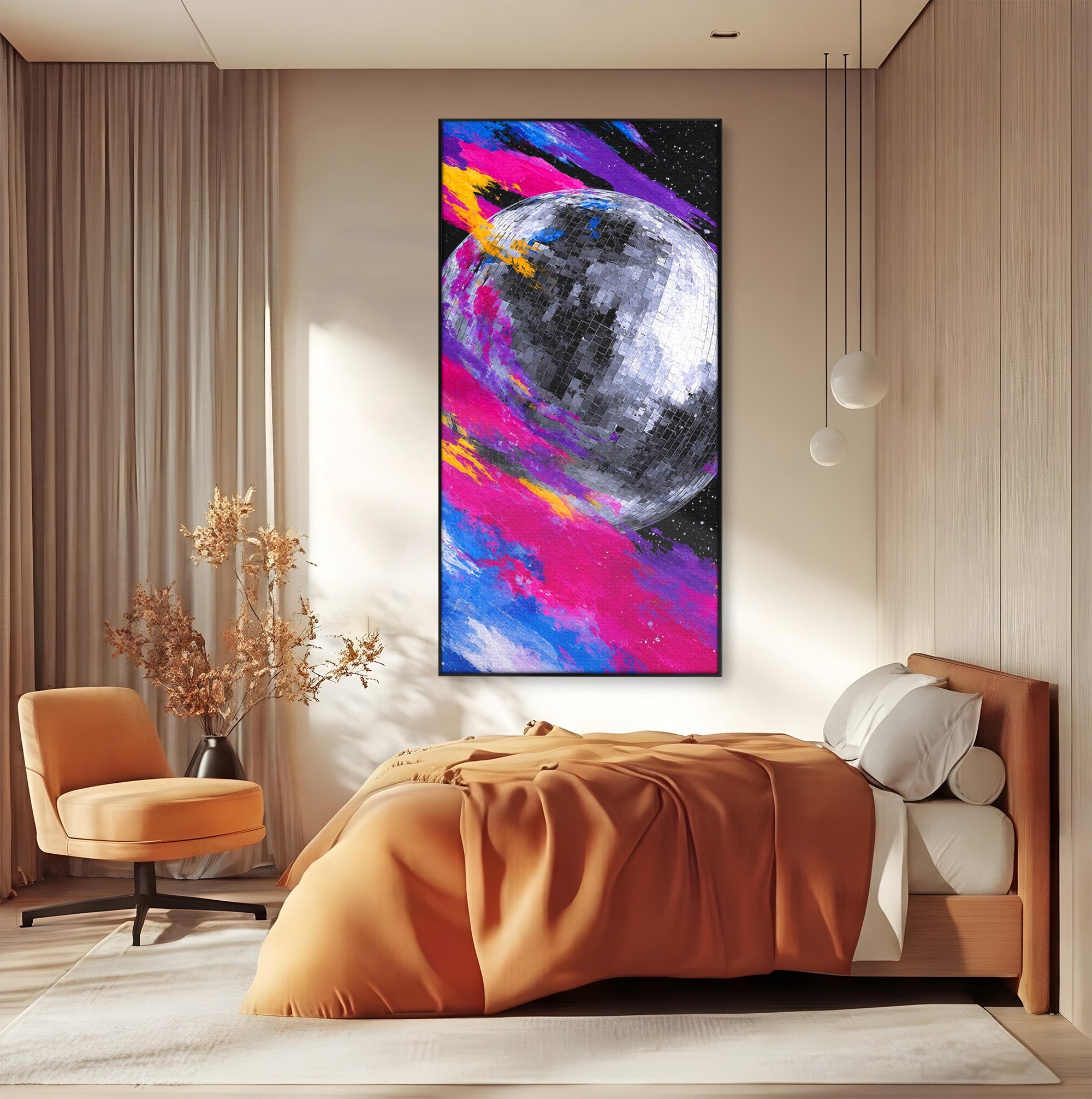 Tablou Canvas Premium LuxCanva® R1044, Planeta Disco, Planeta, Spatiu, Abstract, Living, Dormitor, Culori Vibrante