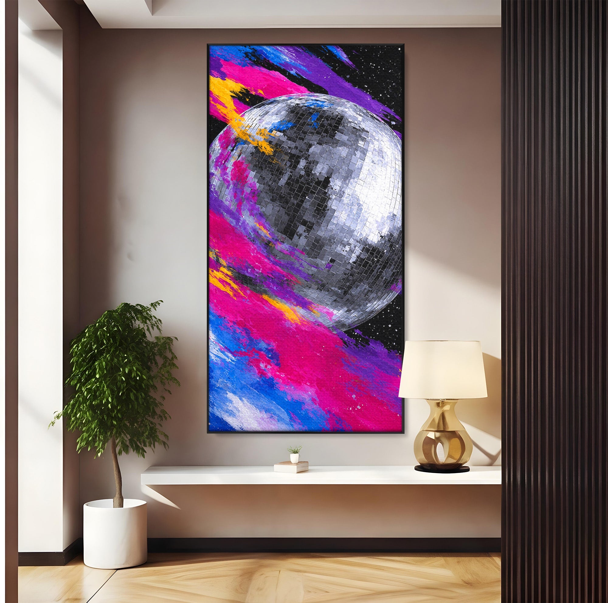 Tablou Canvas Premium LuxCanva® R1044, Planeta Disco, Planeta, Spatiu, Abstract, Living, Dormitor, Culori Vibrante
